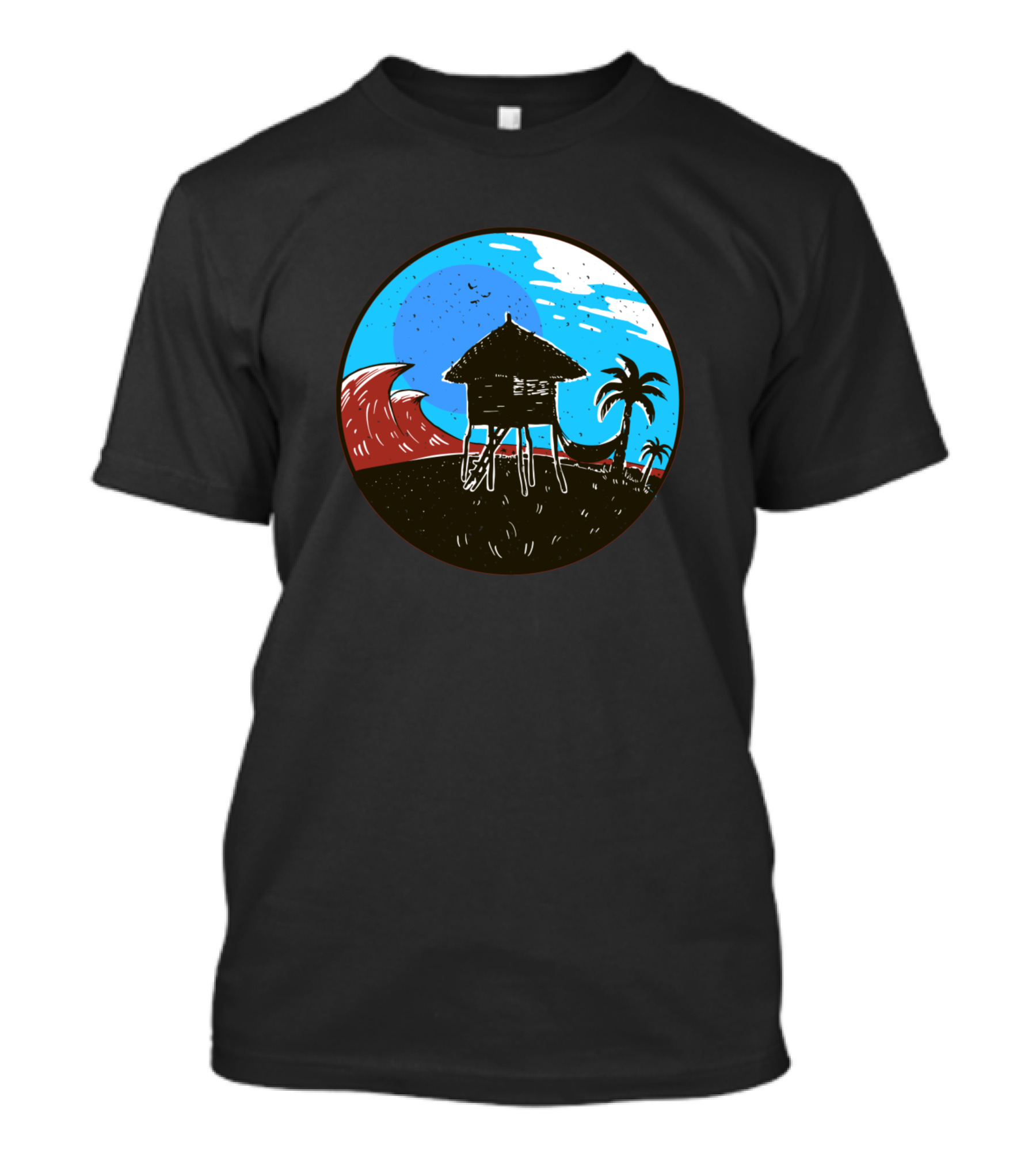 Beach House Tropical Wave Hut And Palms T-Shirt