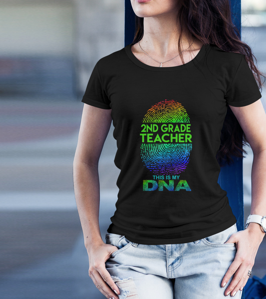 2Nd Grade Teacher This Is My DNA Fingerprint Rainbow T-Shirt
