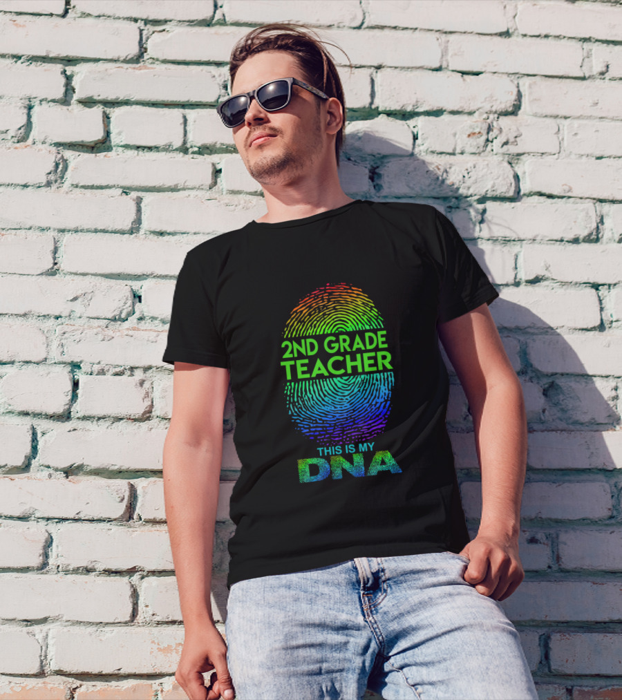 2Nd Grade Teacher This Is My DNA Fingerprint Rainbow T-Shirt