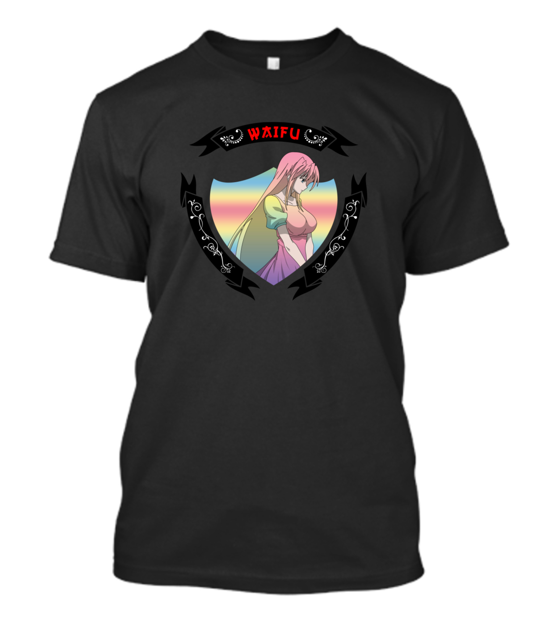 WAIFU Rainbow Anime Girl Crest T-Shirt