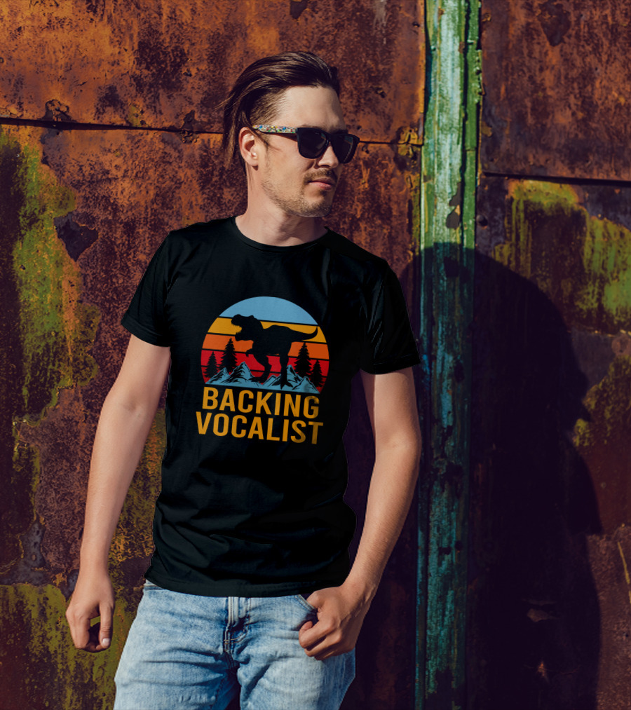 Backing Vocalist Dinosaur Vintage Sunset Scene T-Shirt