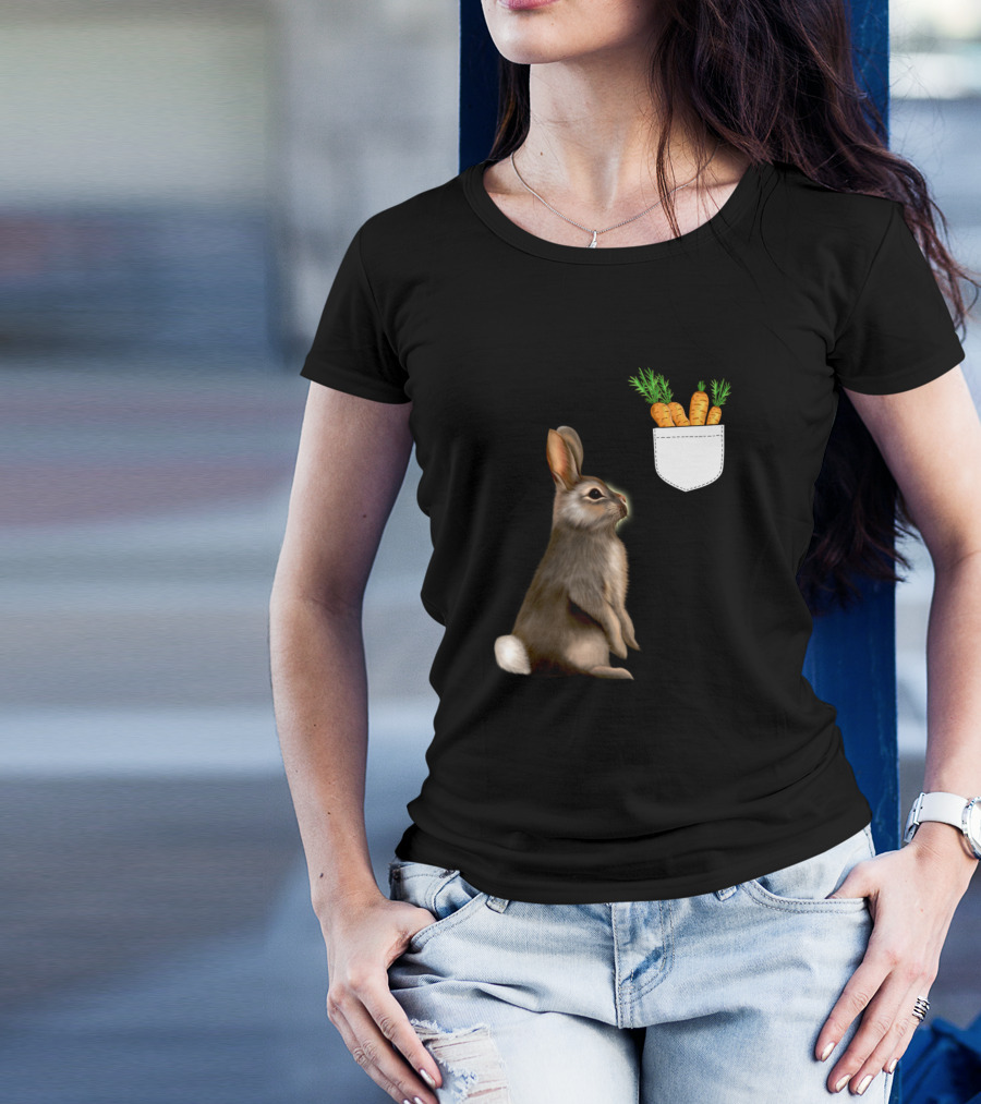 Bunny With Carrots In Fake Pocket T-Shirt