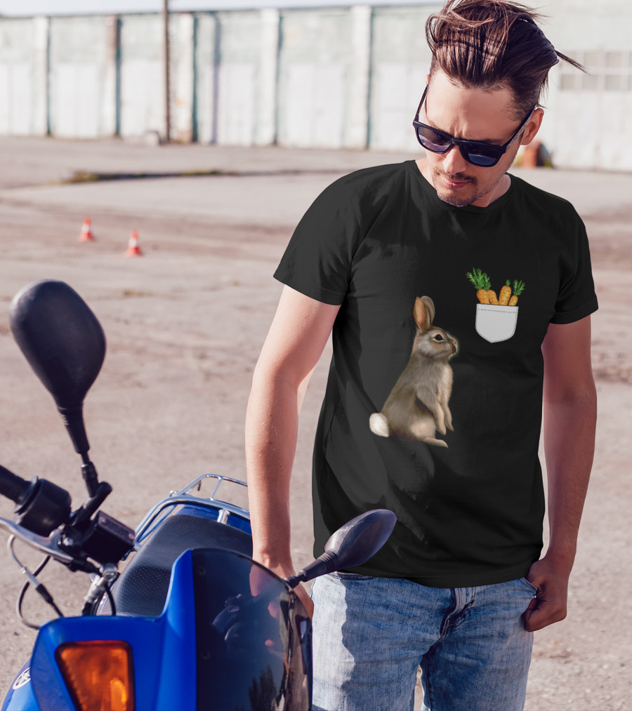 Bunny With Carrots In Fake Pocket T-Shirt