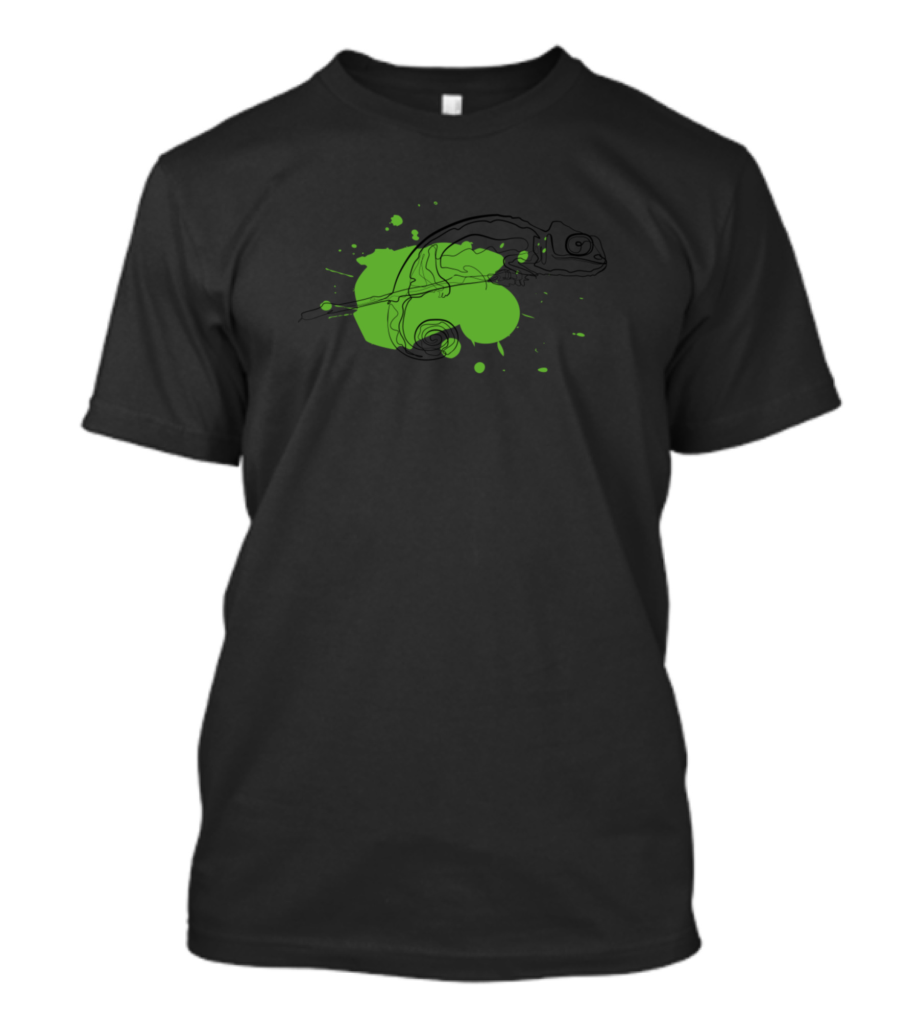 Chamaleon One Line Drawing Green Splash Background T-Shirt