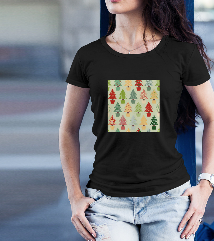 Festive Christmas Tree Patterns And Colors T-Shirt