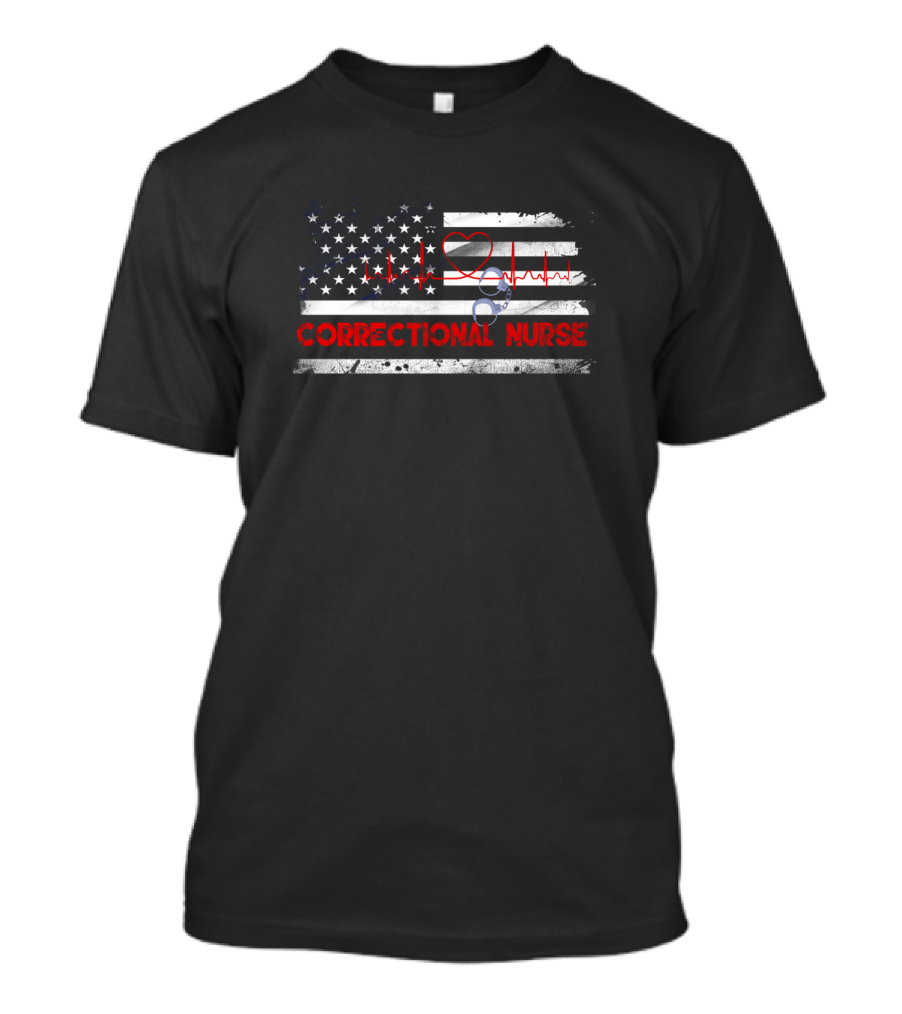 Correctional Nurse American Flag With Heartbeat And Stethoscope T-Shirt