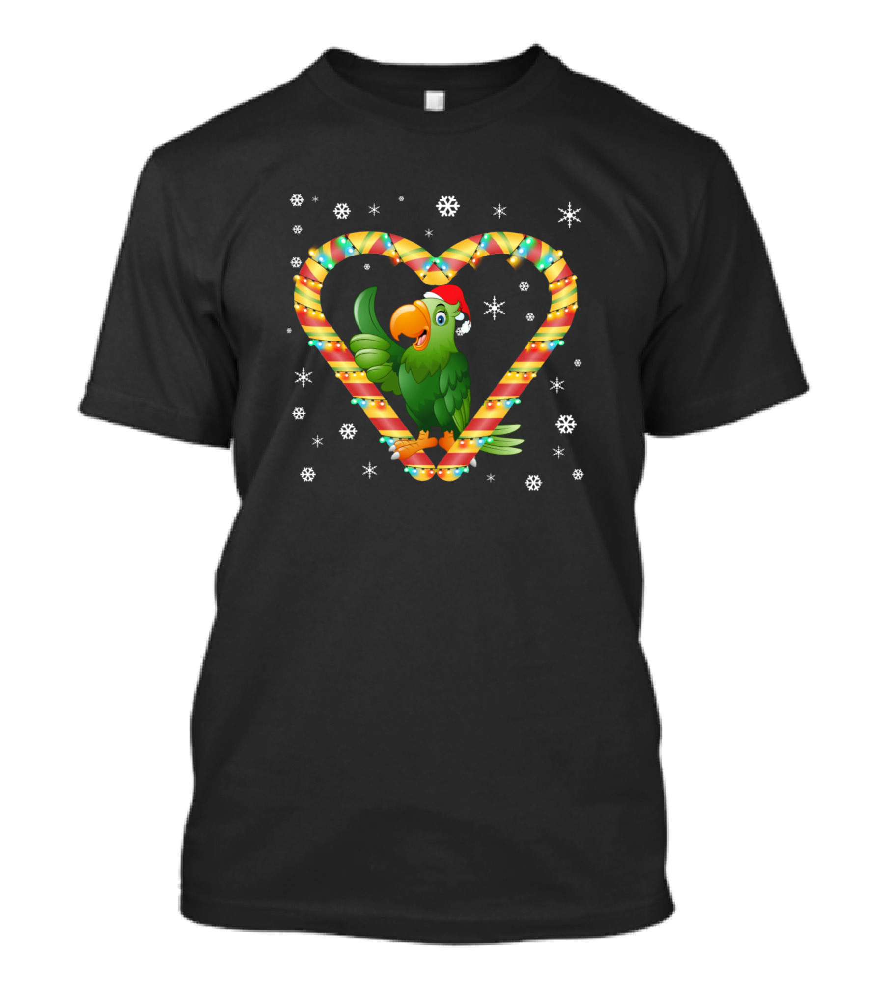 Cute Parrot Inside Candy Cane Heart Funny Christmas T-Shirt