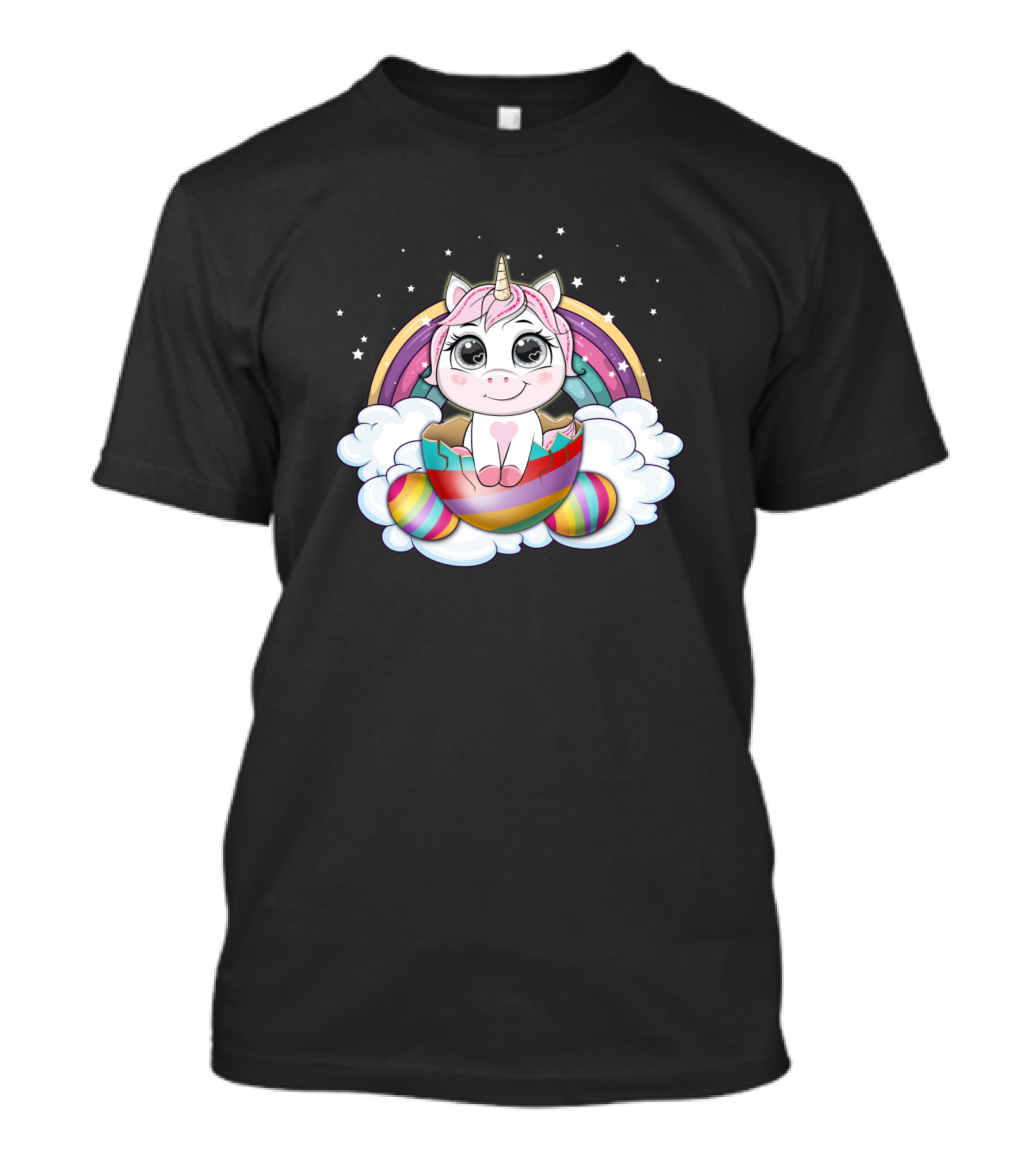 Easter Unicorn Kids Bunny Rainbow Clouds Girls T-Shirt
