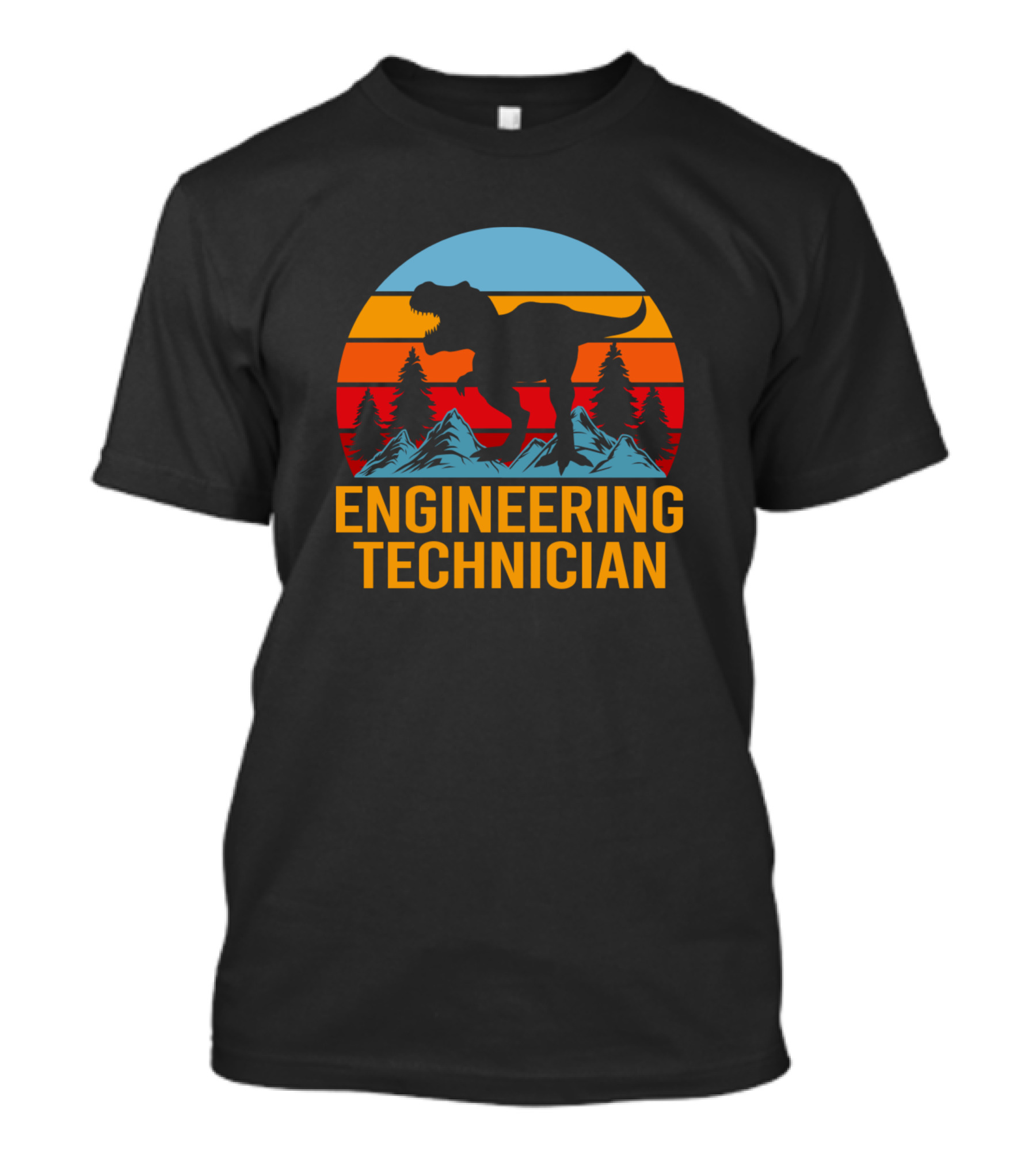 Engineering Technician Dinosaur Retro Sunset Scene T-Shirt