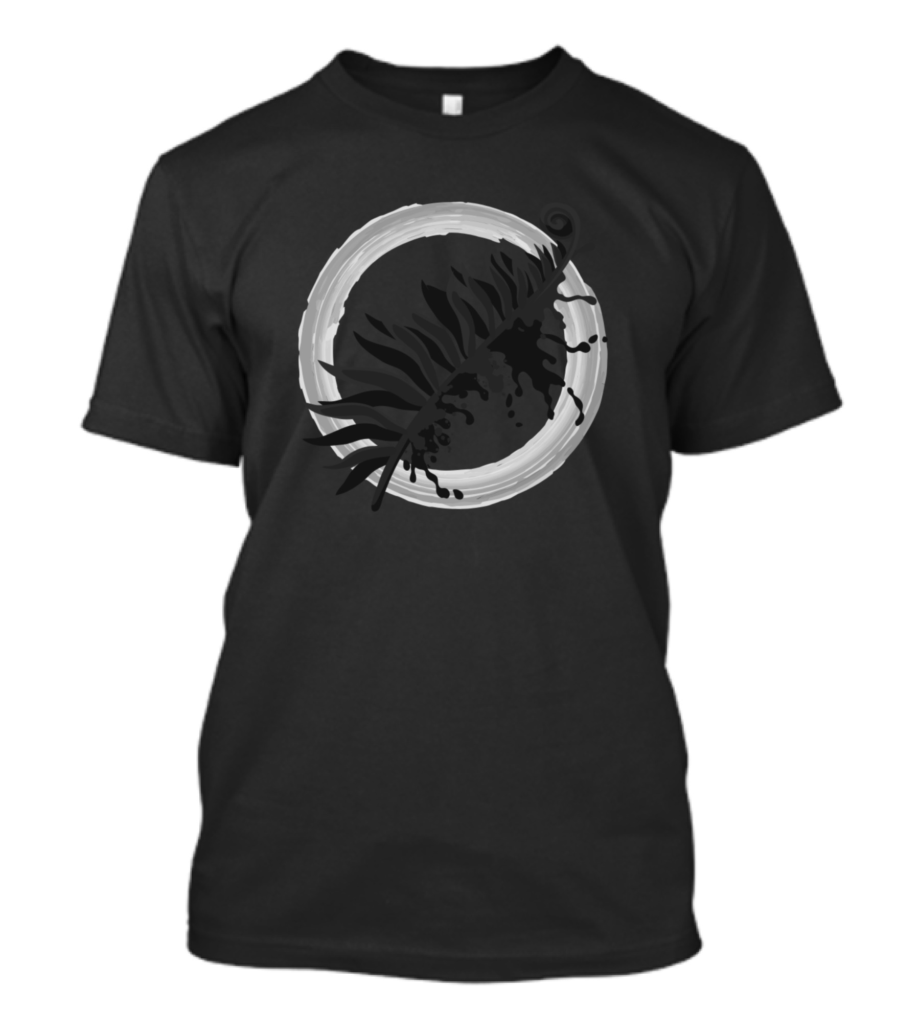 Fern Circle Black And White Brushstroke T-Shirt