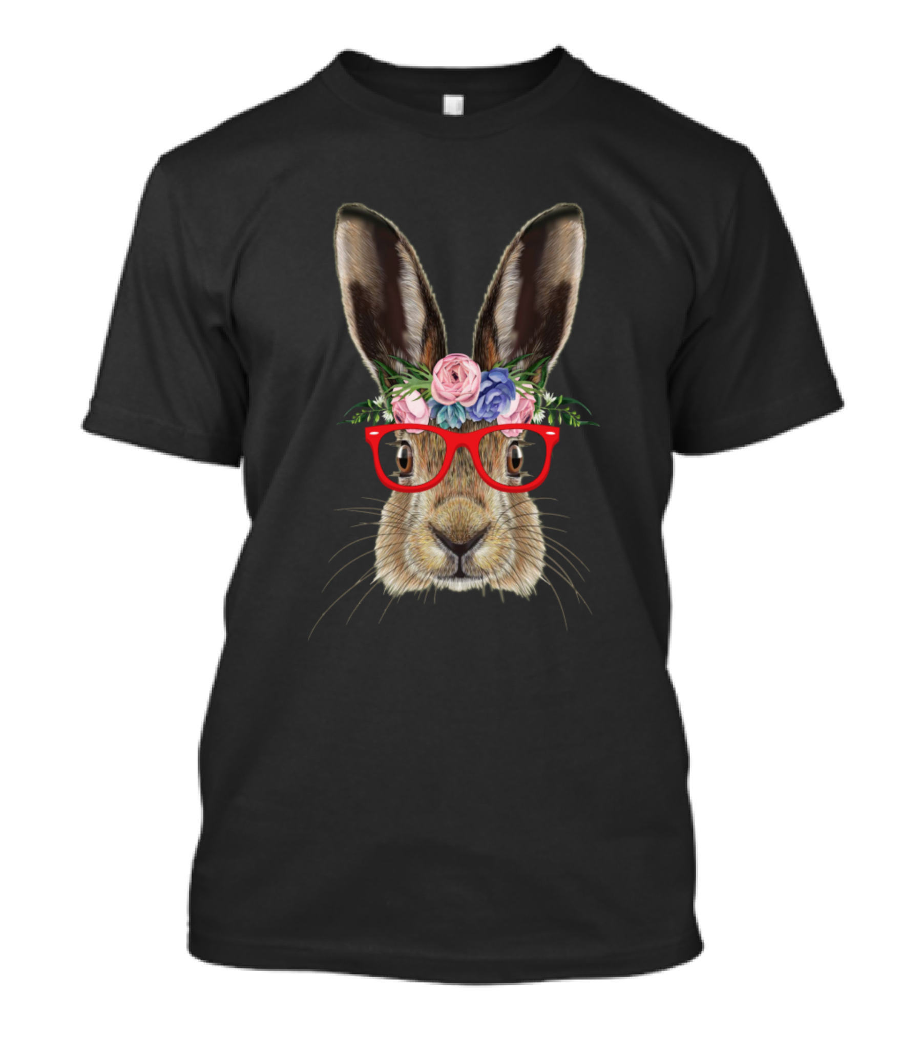 Floral Easter Bunny Costume Face With Glasses And Flower Crown T-Shirt