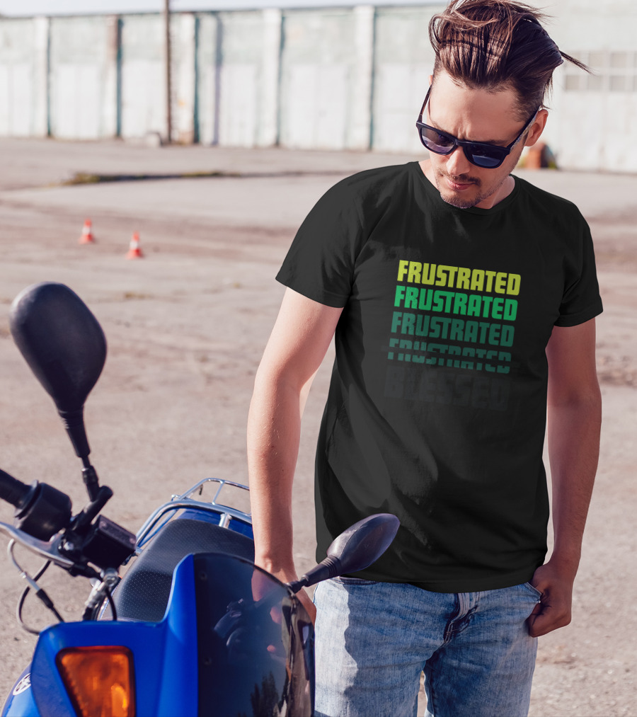 Frustrated Repeated Strikethrough Blessed Gradient Green T-Shirt