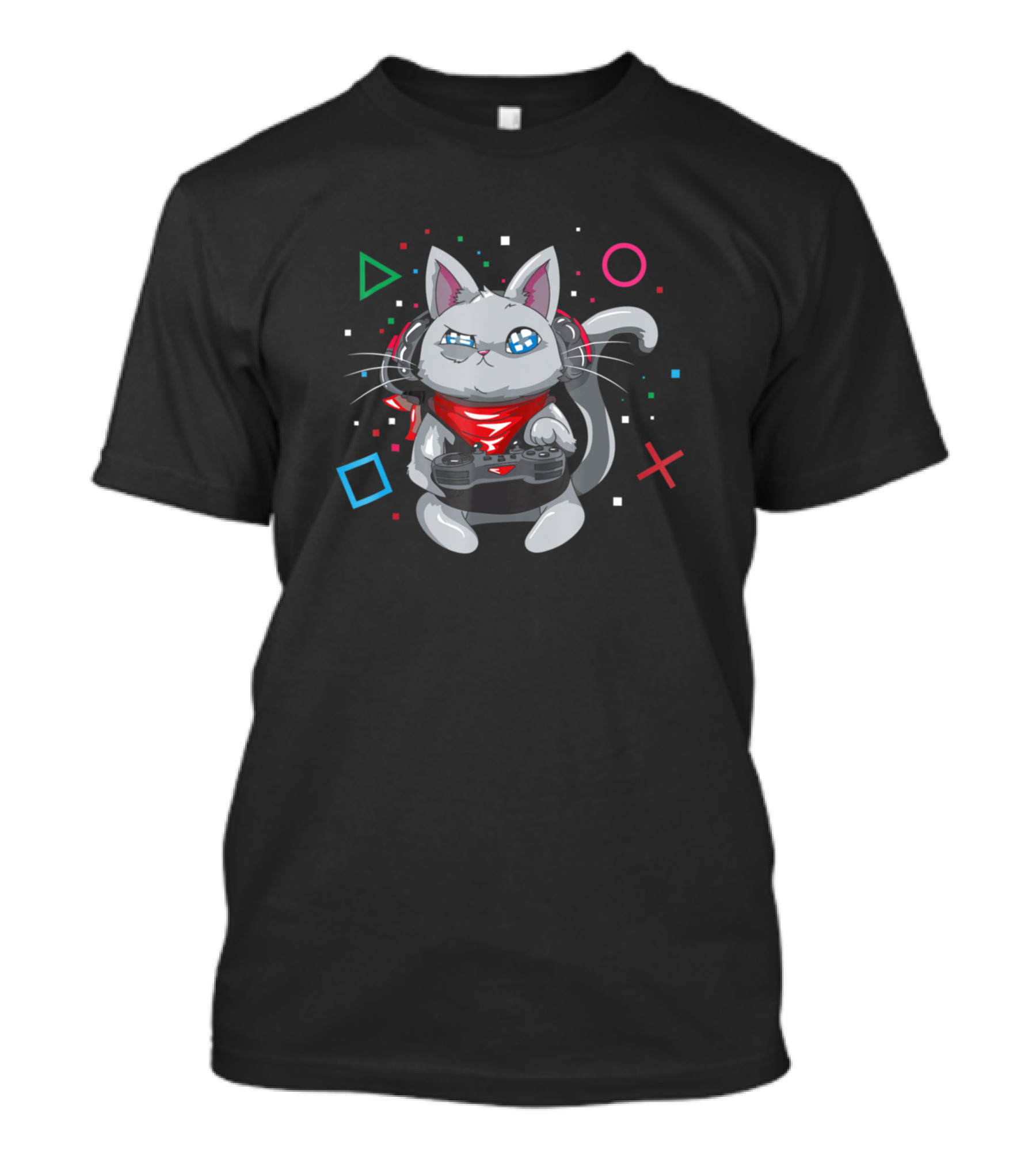 Gaming Cat Headphones Controller PlayStation Icons T-Shirt