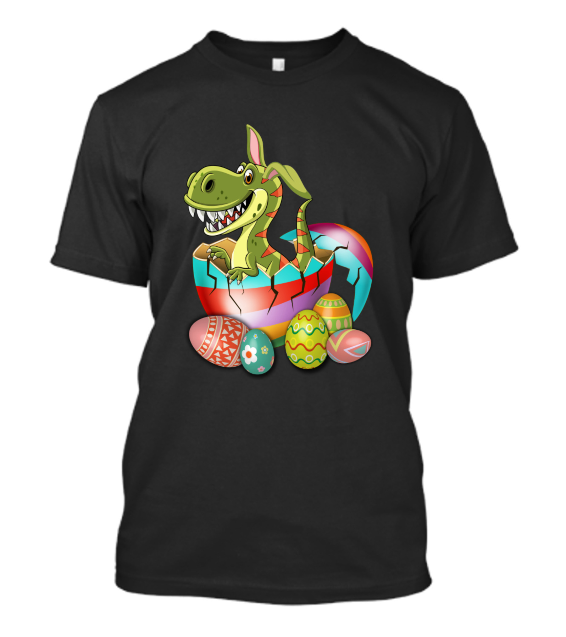 Happy Easter Dino Hatching Colorful Eggs Women Men Kids Bun T-Shirt