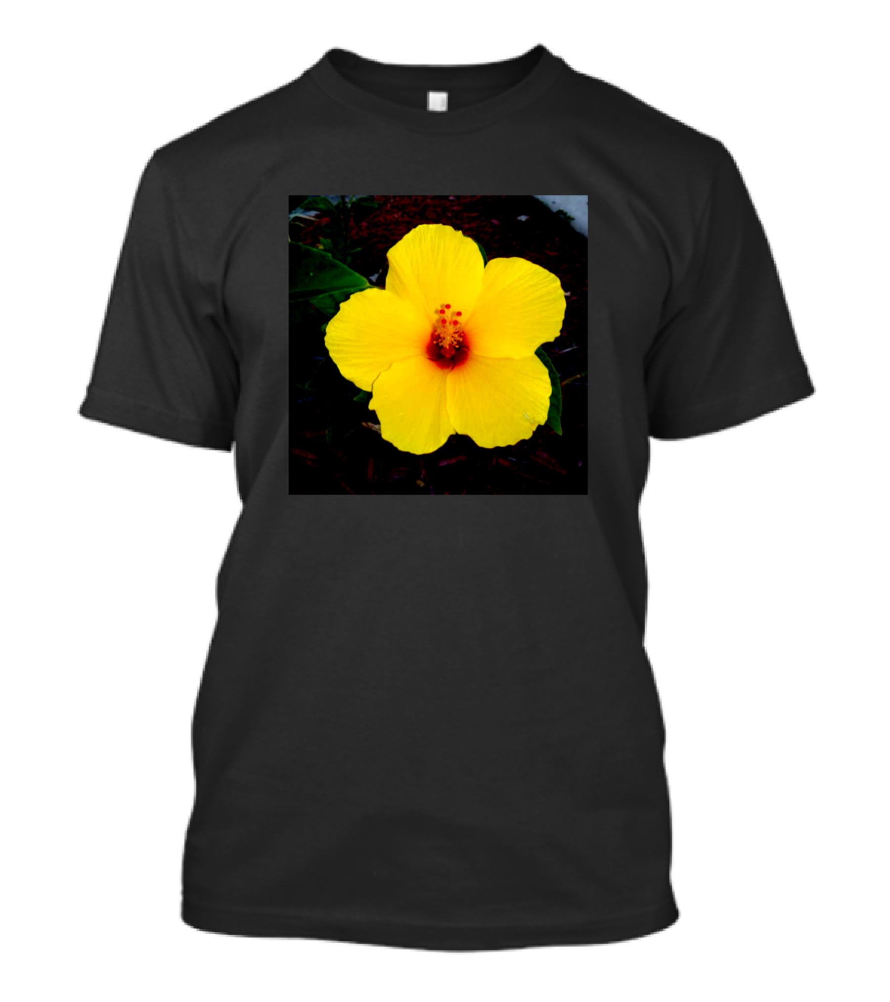 Hawaiian Yellow Hibiscus Flower With Dark Green Leaf Background T-Shirt