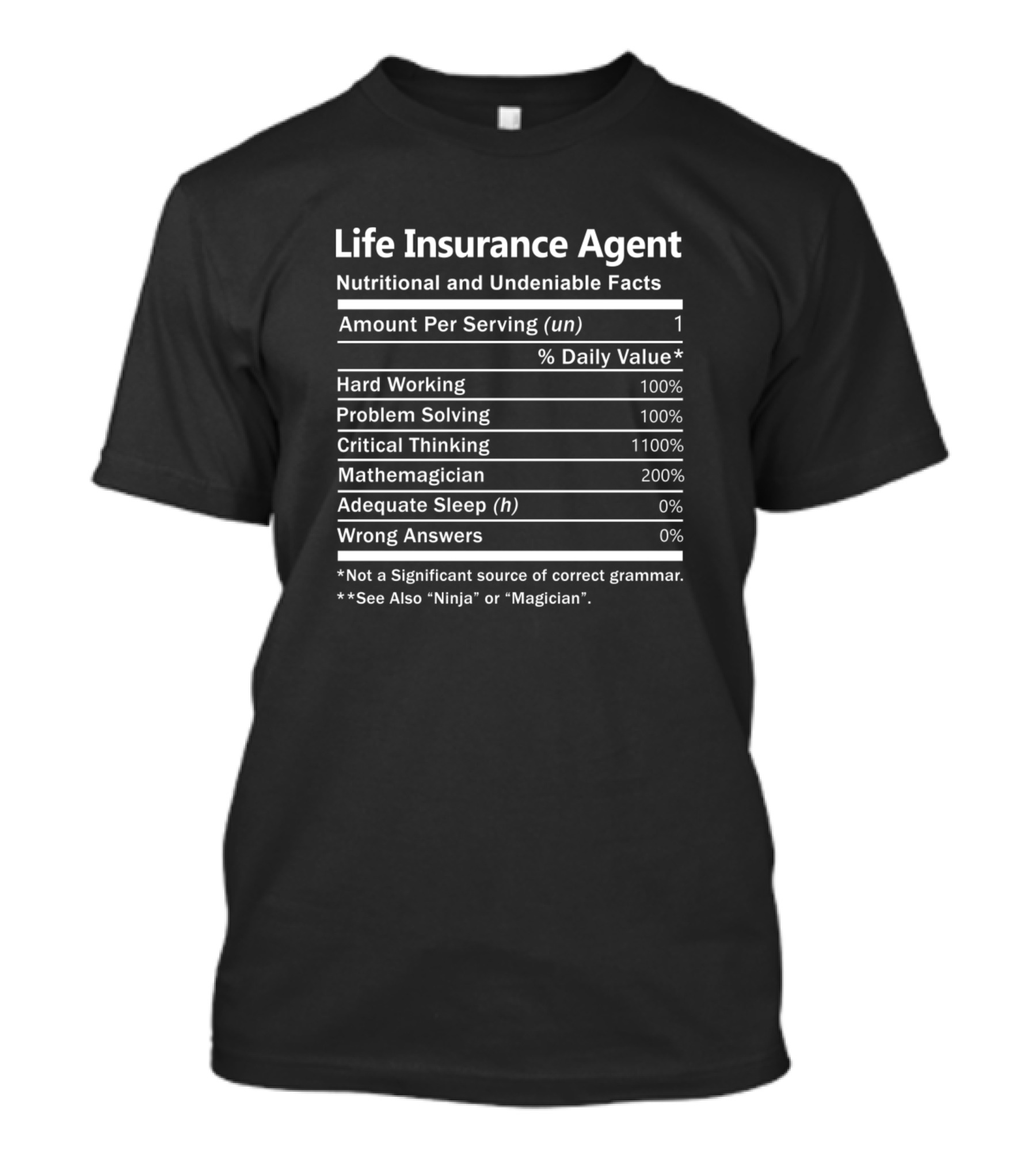 Life Insurance Agent Nutritional And Undeniable Facts Critical Thinking Problem Solving Mathemagician T-Shirt
