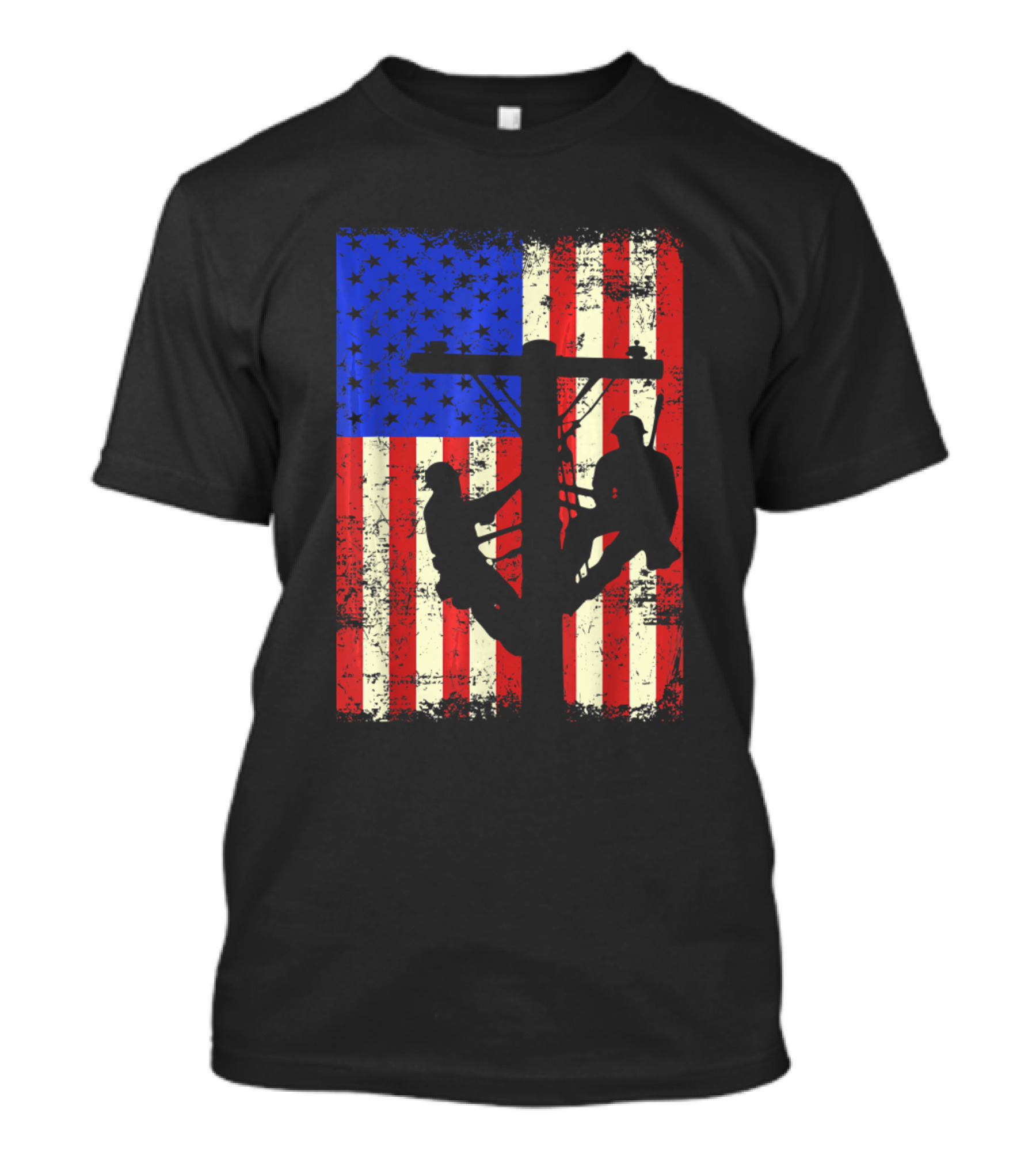 American Flag Electric Cable Lineman T-Shirt