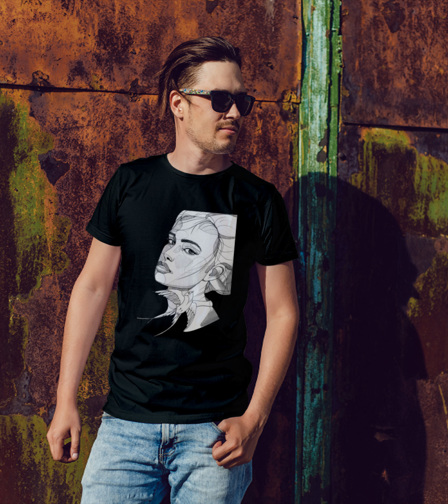 Sketching Face Abstract Line Art Detailed T-Shirt