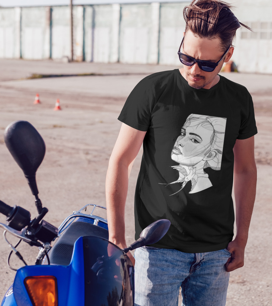 Sketching Face Abstract Line Art Detailed T-Shirt