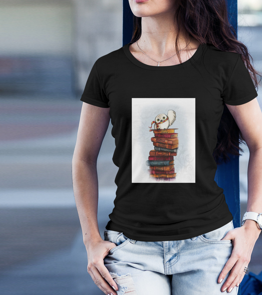 Hedwig Owl On Stack Of Books T-Shirt