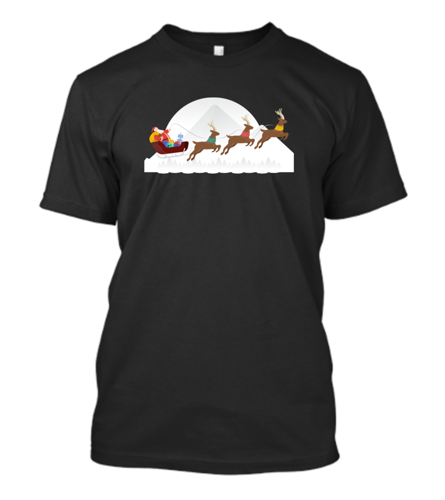Ho Ho Ho Christmas Ho Ho Santa Sleigh Reindeer Snow Scene T-Shirt