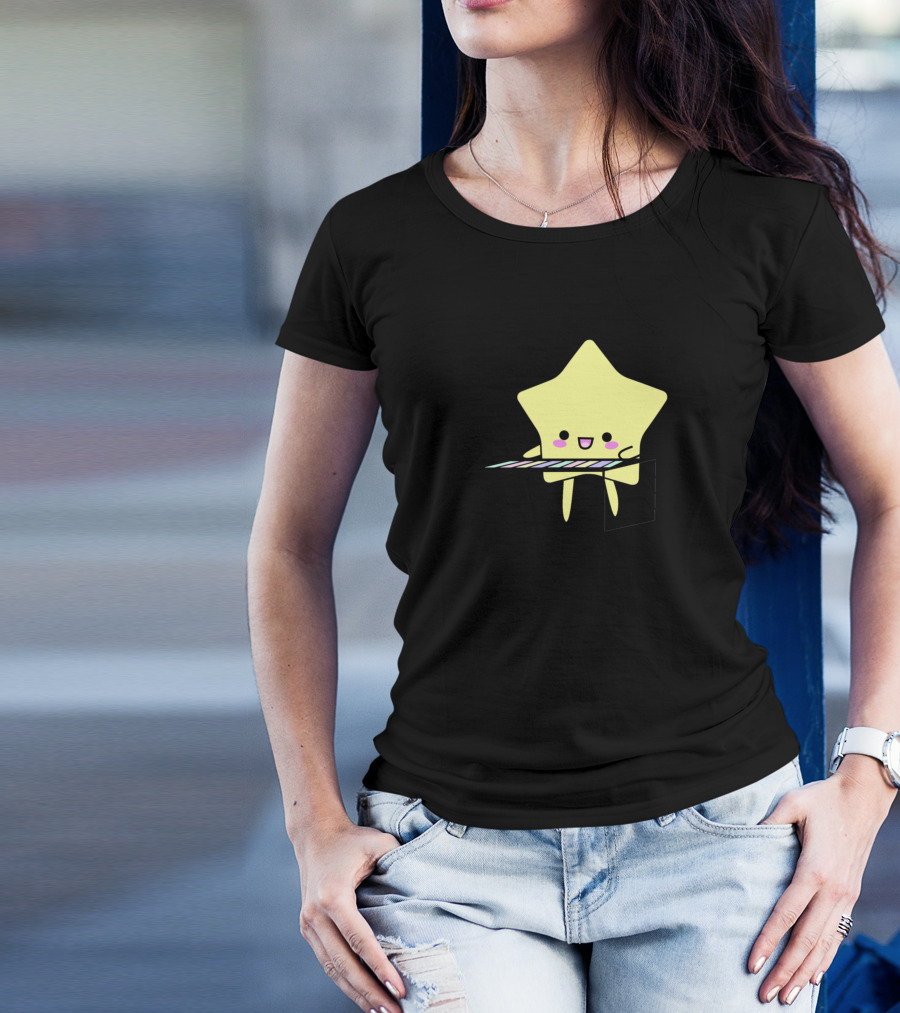 Hocchi The Star Keyboard Player Cute Star Character Playing Piano T-Shirt