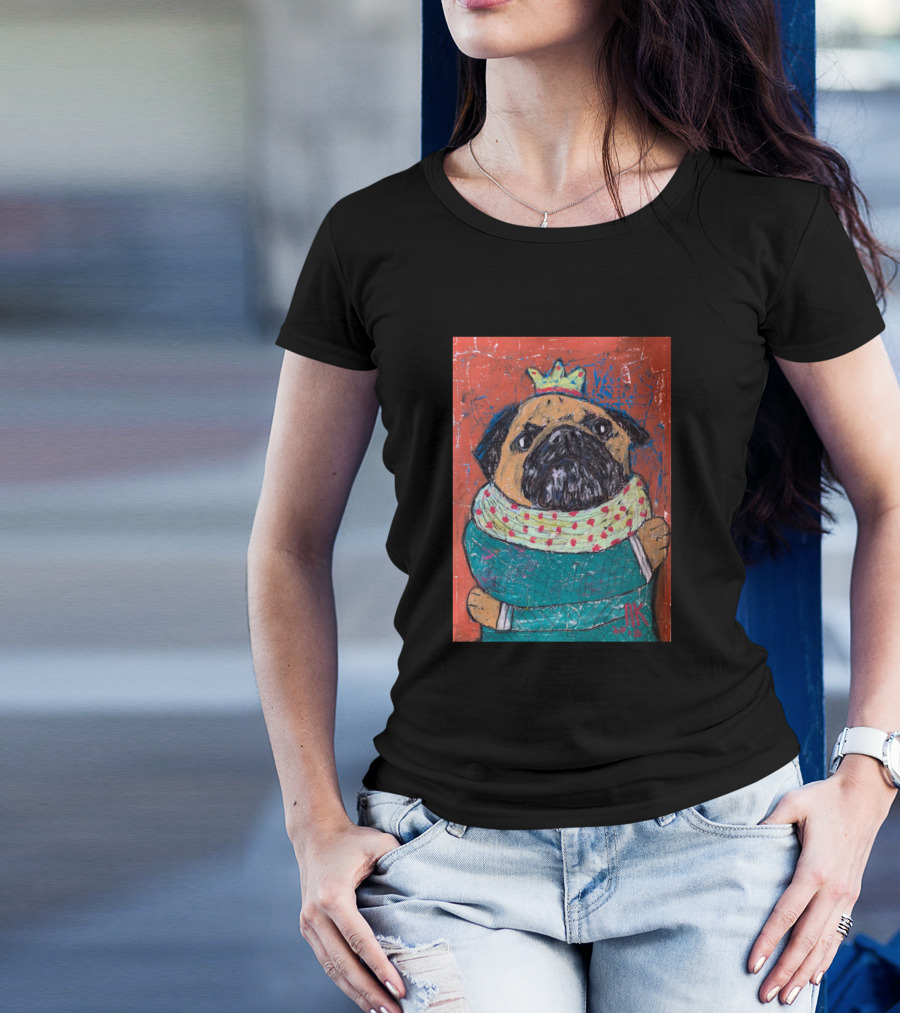 Hugging Pug With Crown And Cozy Scarf T-Shirt