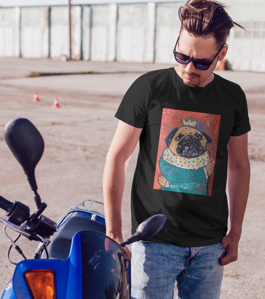 Hugging Pug With Crown And Cozy Scarf T-Shirt