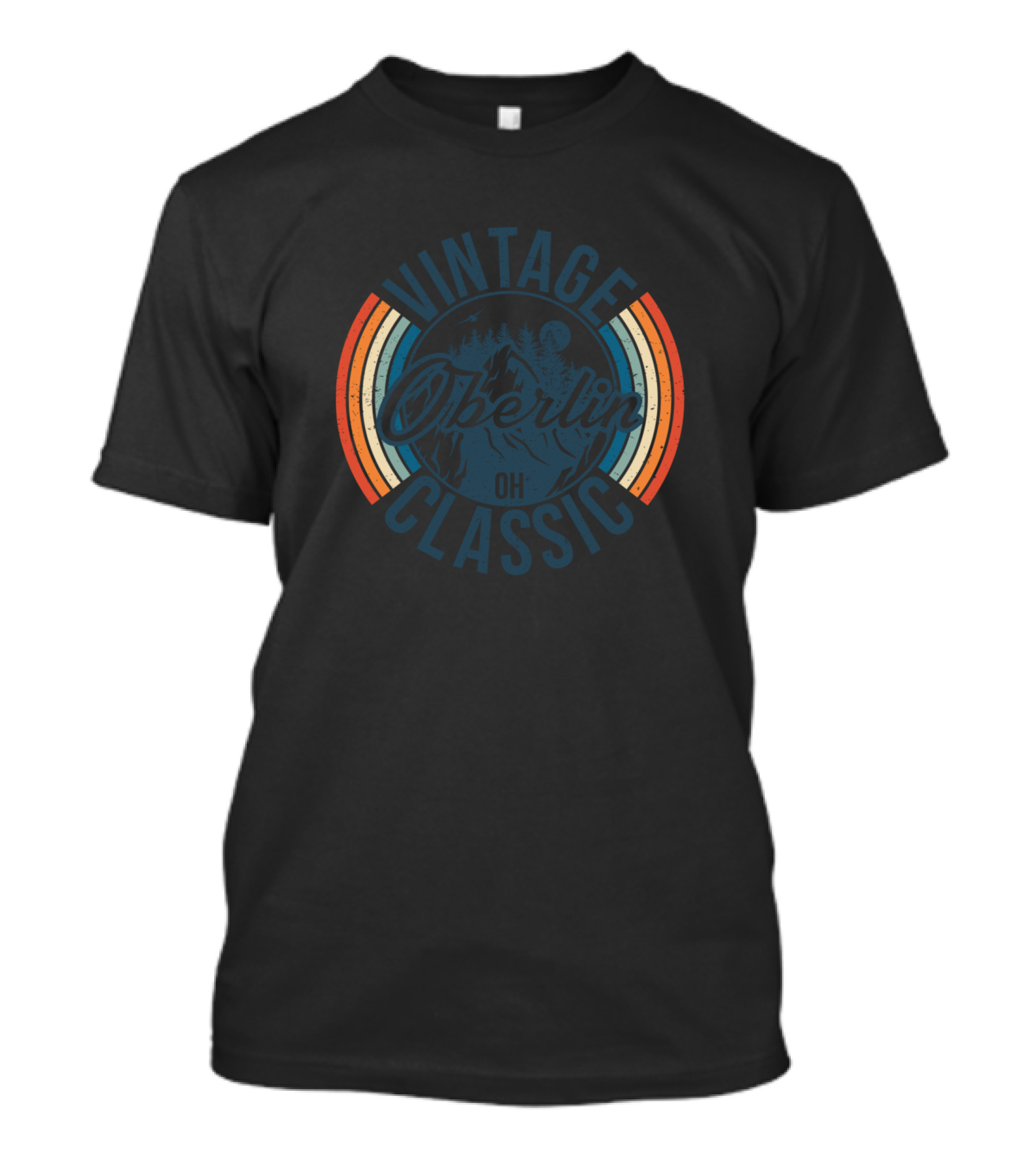 Vintage Classic Oberlin OH Moonlit Forest Retro Stripes T-Shirt