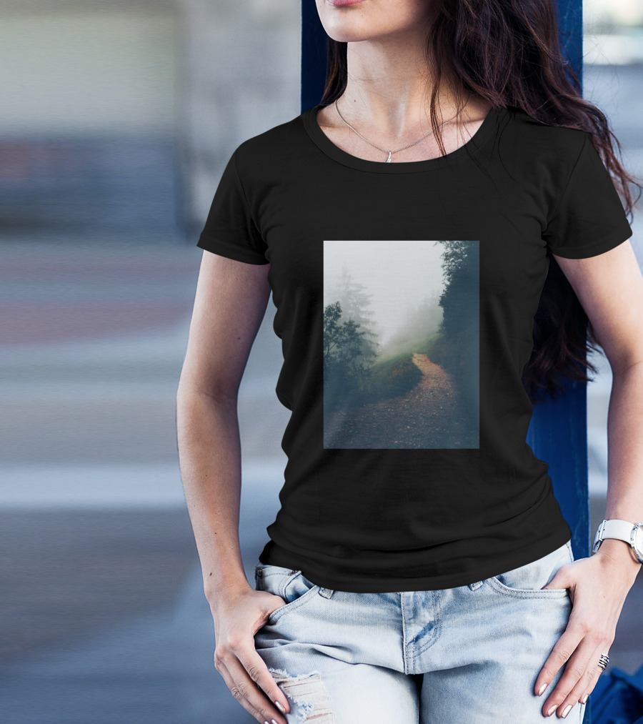 Into The Woods Foggy Forest Path Scenery T-Shirt