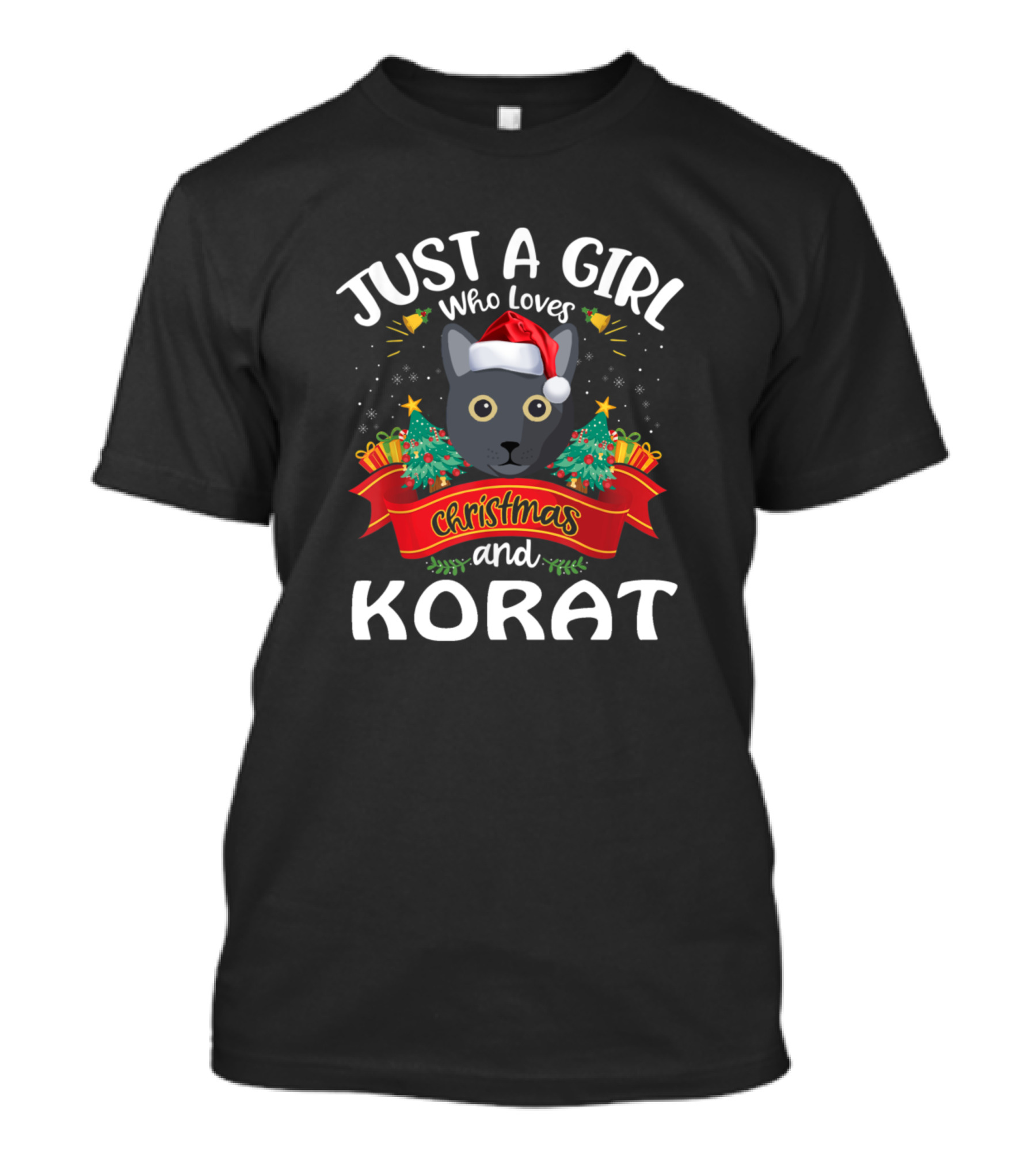 Just A Girl Who Loves Christmas And Korat Cat With Santa Hat And Festive Decorations T-Shirt