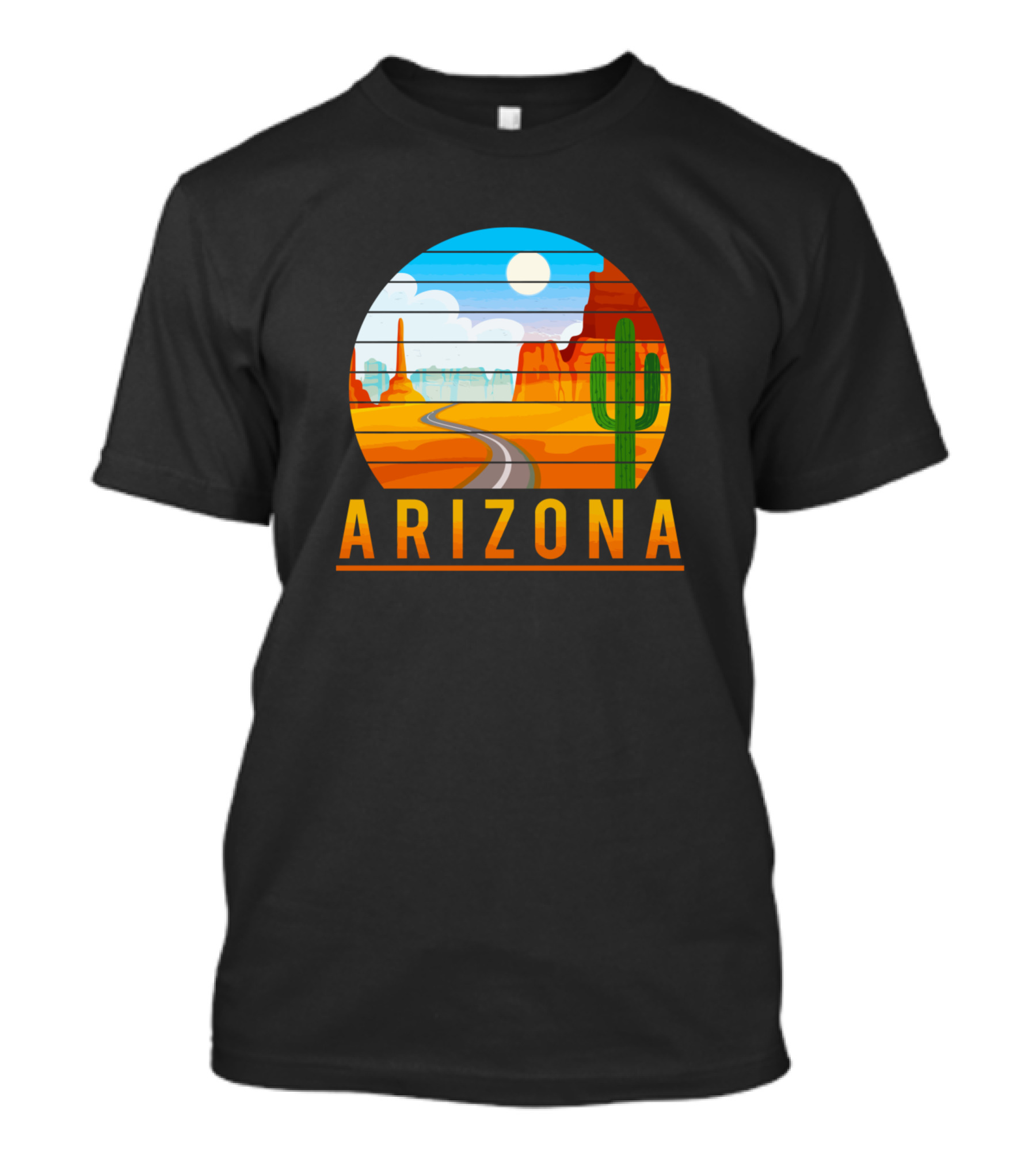 Arizona Desert Road And Saguaro Cactus Scenery T-Shirt