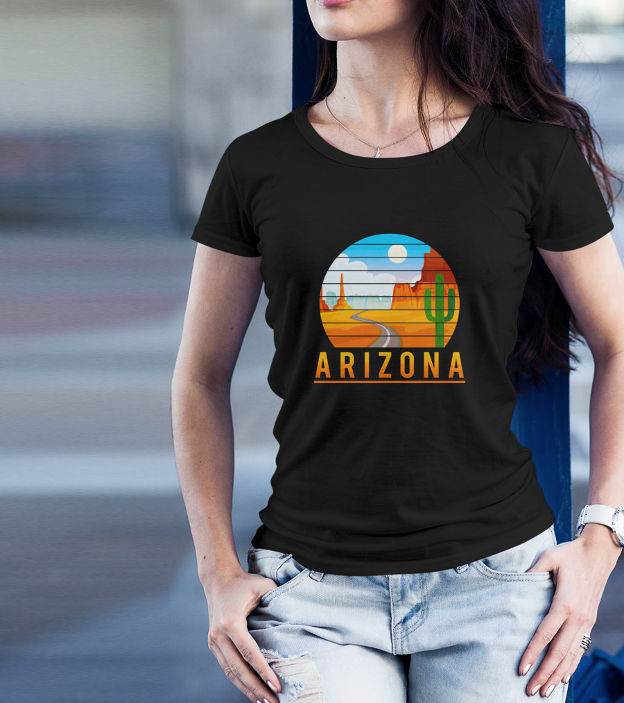 Arizona Desert Road And Saguaro Cactus Scenery T-Shirt