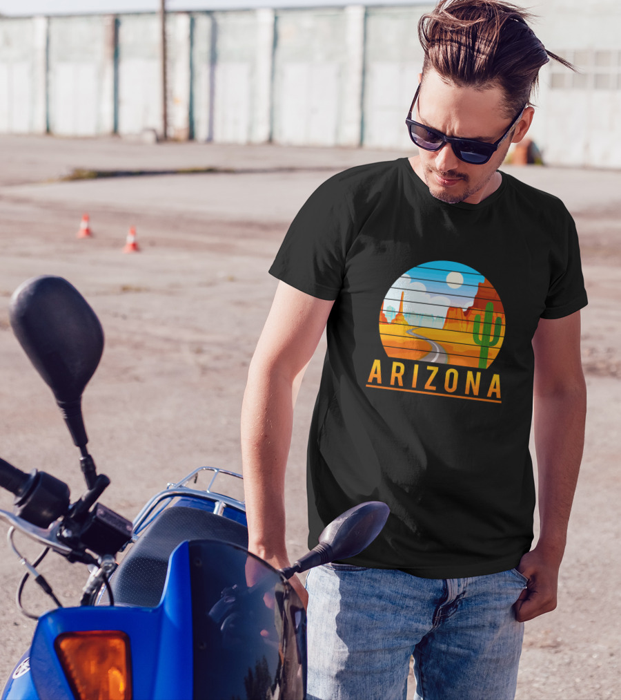 Arizona Desert Road And Saguaro Cactus Scenery T-Shirt