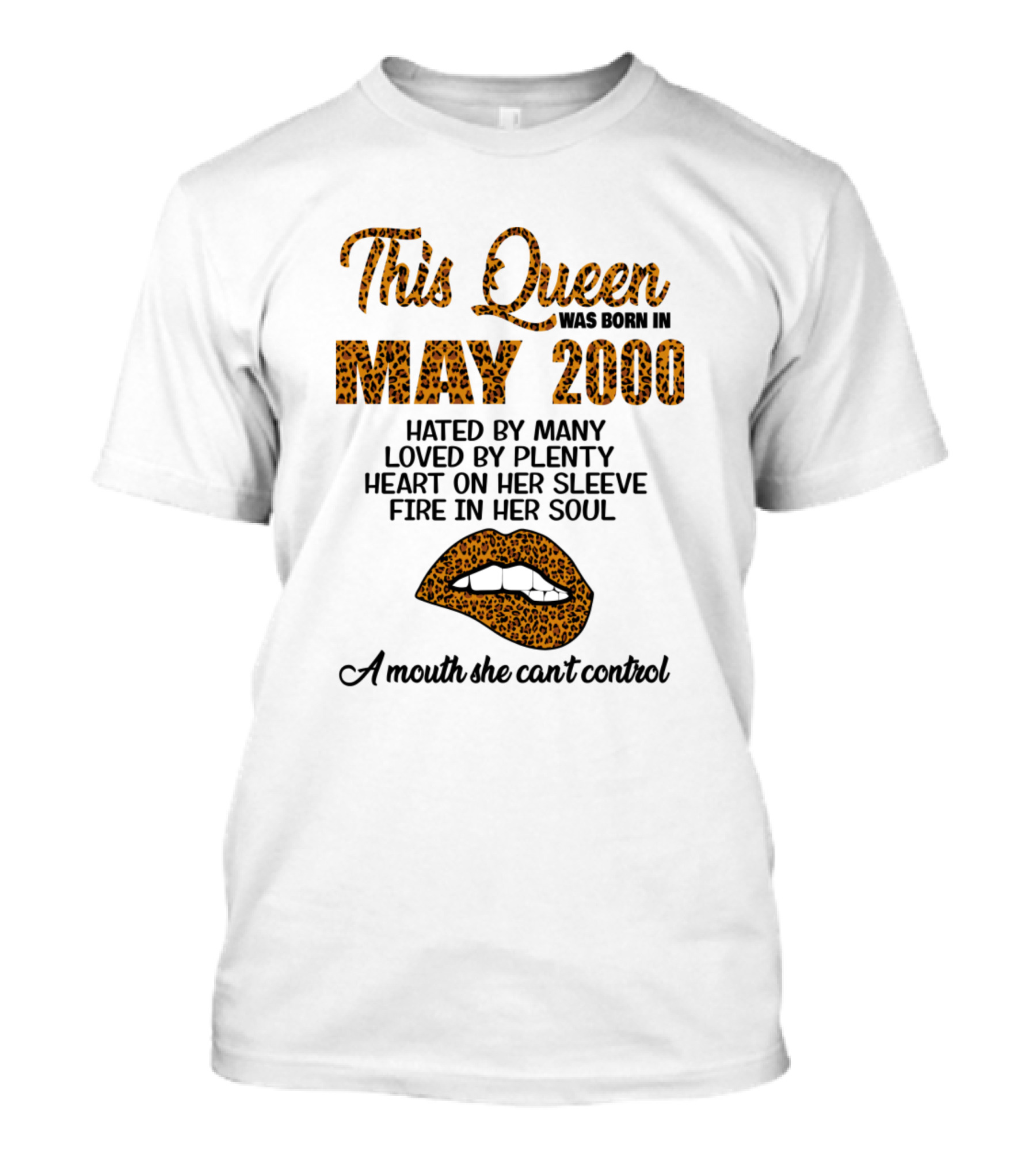 Queen Born May 2000 Leopard Print Fire Soul T-Shirt