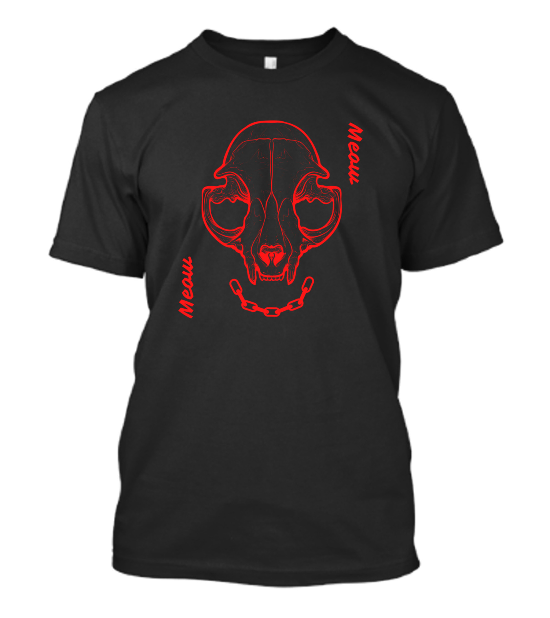 Meow Meow Red Cat Skull With Chain T-Shirt