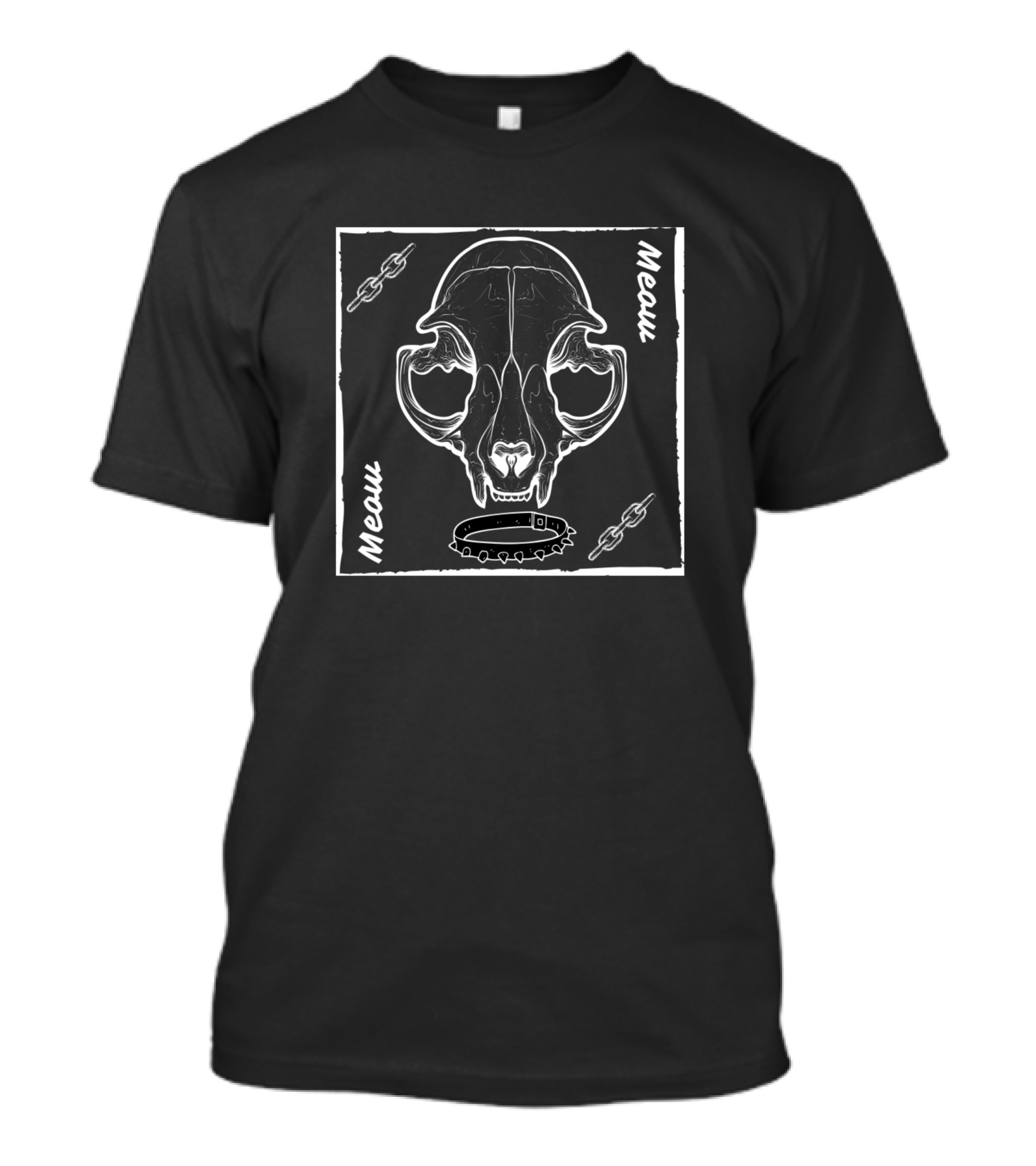 Meow White Cat Skull And Chains T-Shirt