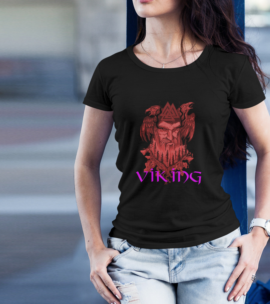 Viking Odin Norse Mythology Ravens Trees Valknut T-Shirt
