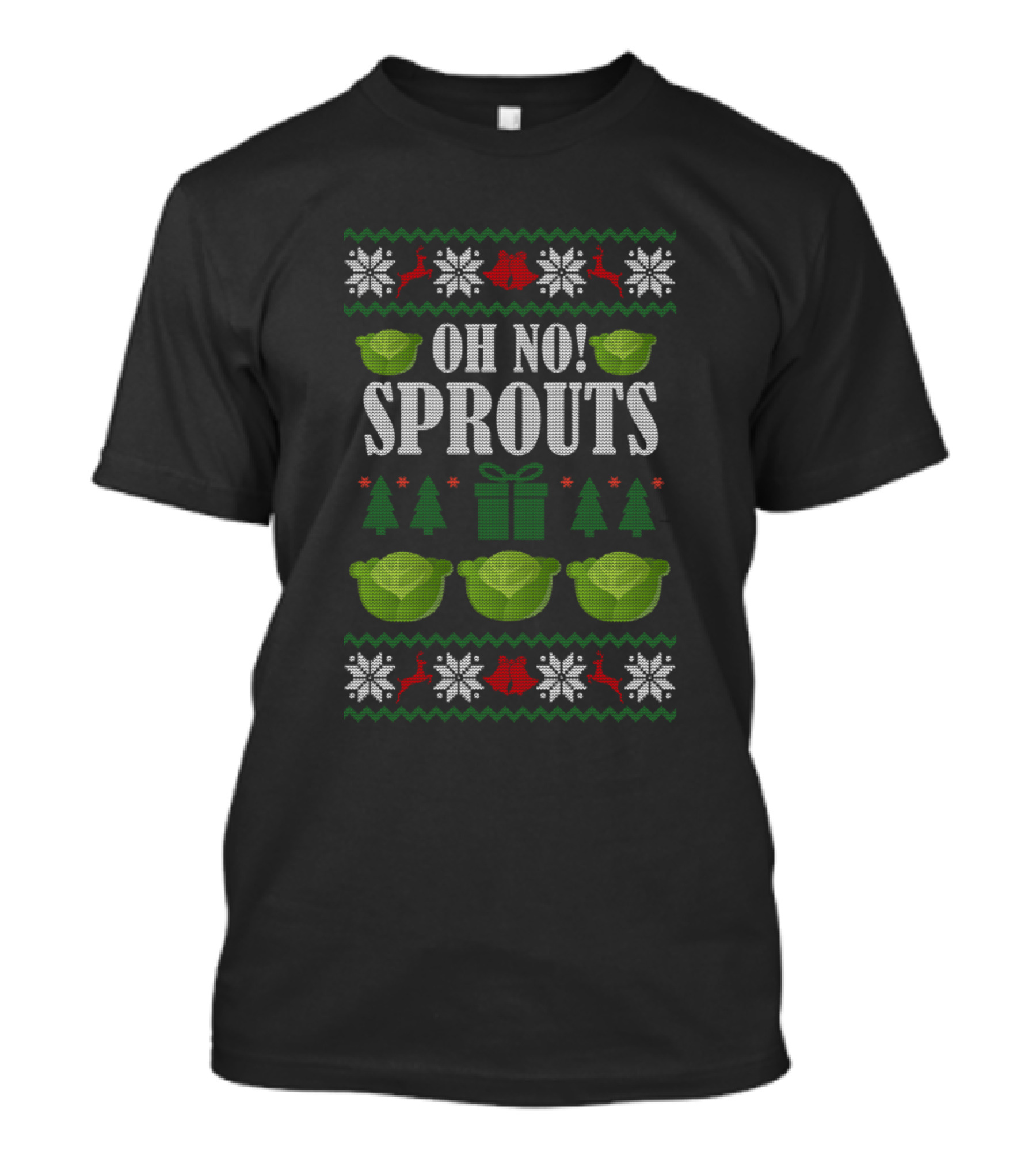 Oh No Sprouts Ugly Christmas Sweater With Brussels Sprouts, Gift, And Holiday Icons T-Shirt