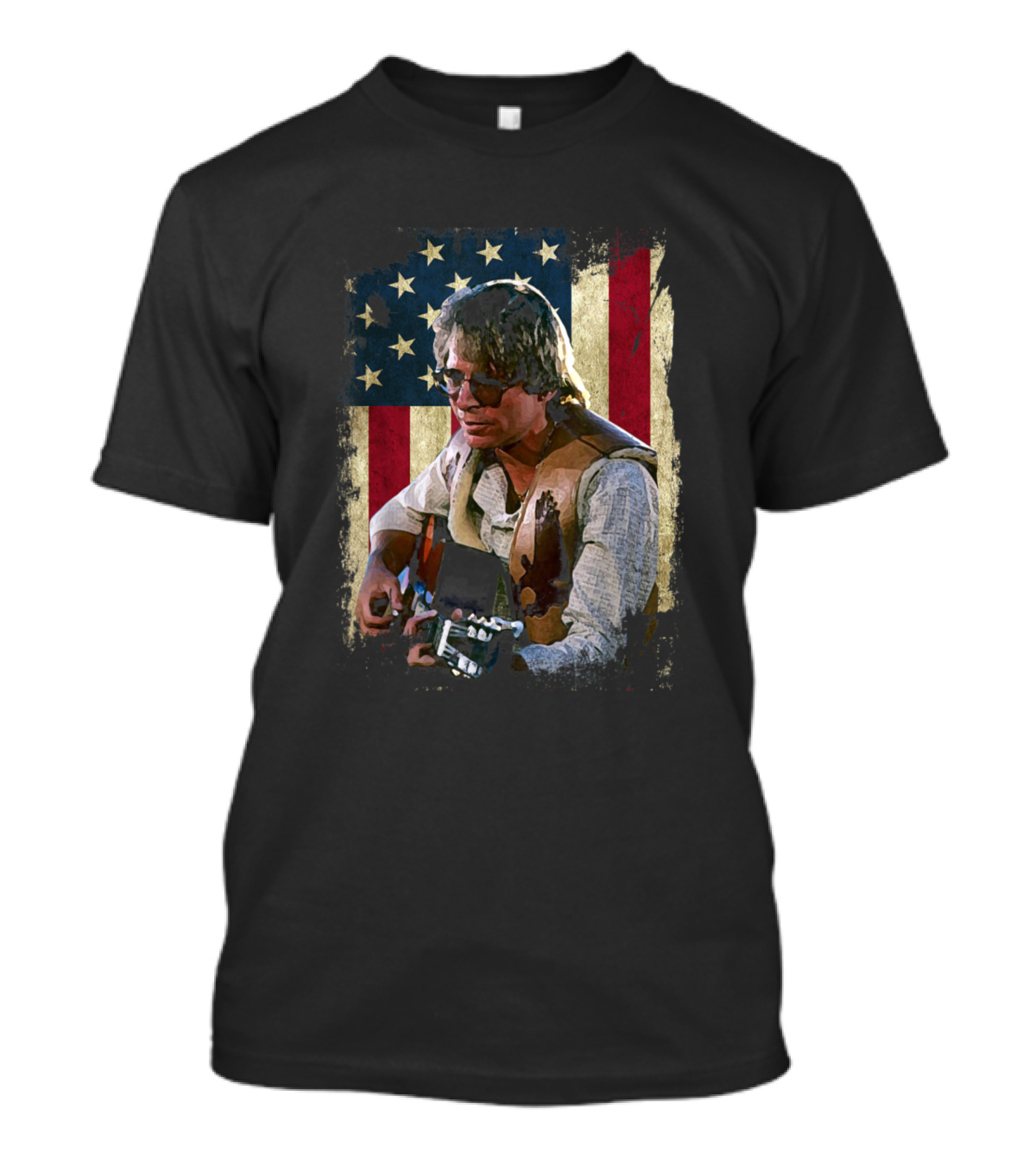 Retro John Guitar American Flag Music T-Shirt