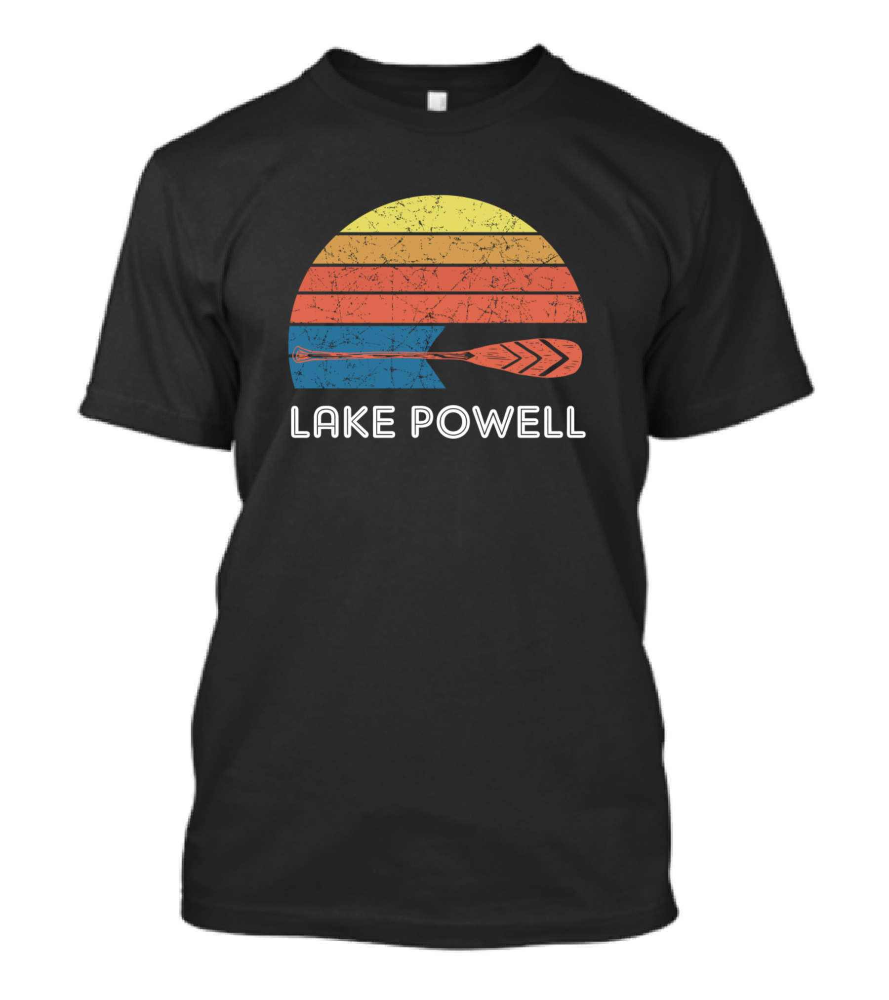 Retro Lake Powell With Vintage Oar And Striped Sunset T-Shirt