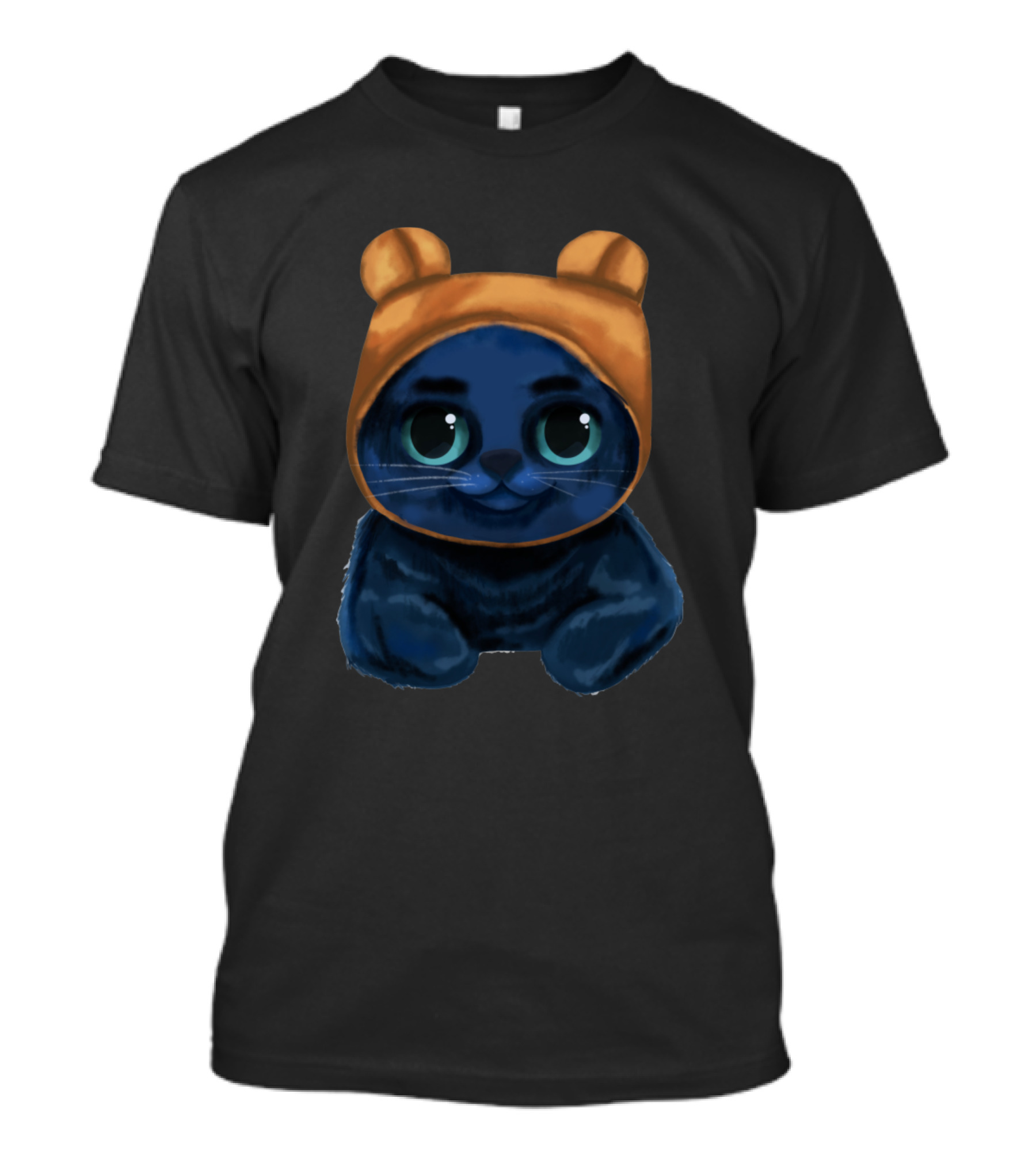 Blue Kitten Wearing Orange Hat With Ears T-Shirt