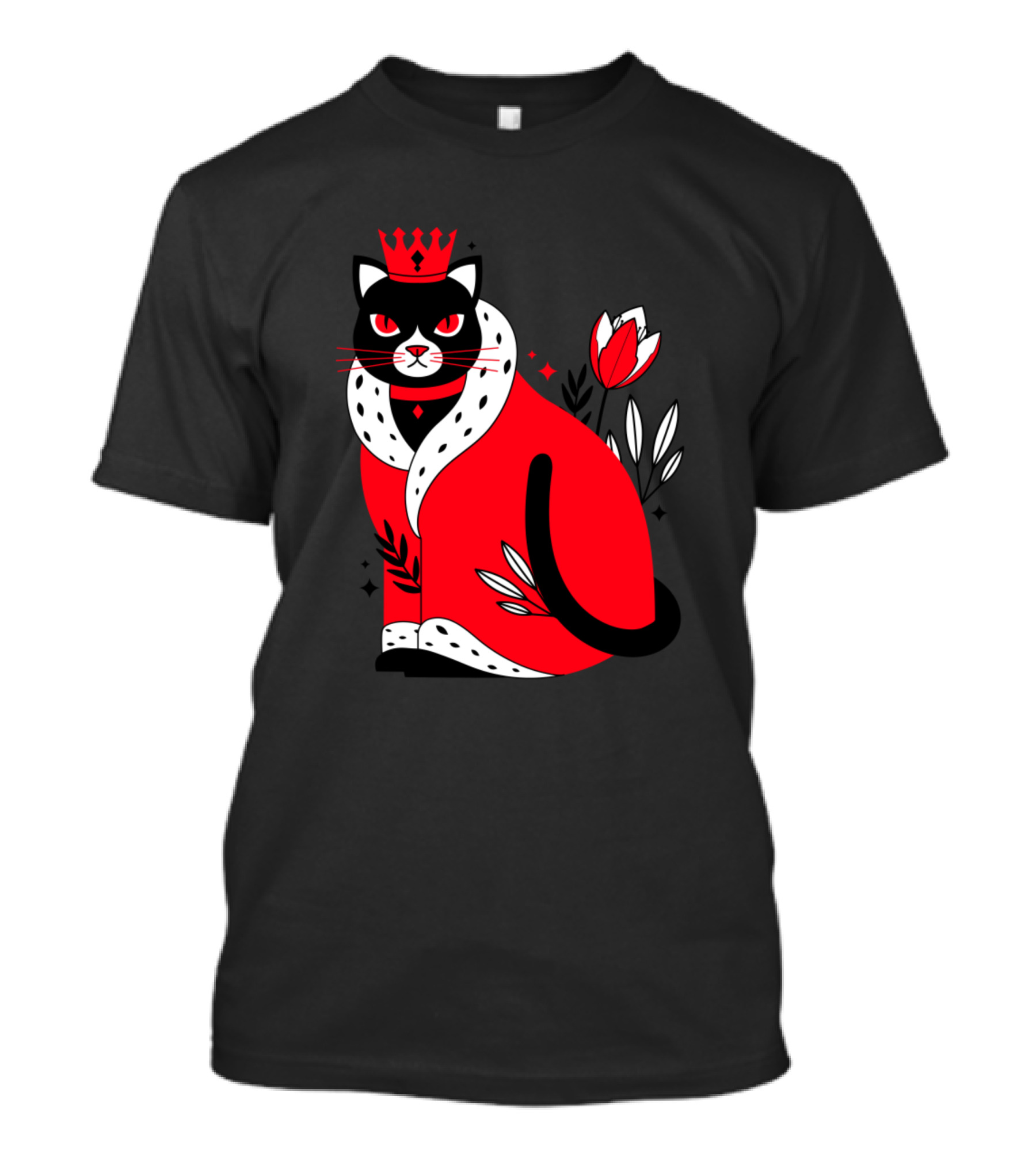 Cat Emperor Red Royal Robe And Crown With Flowers T-Shirt