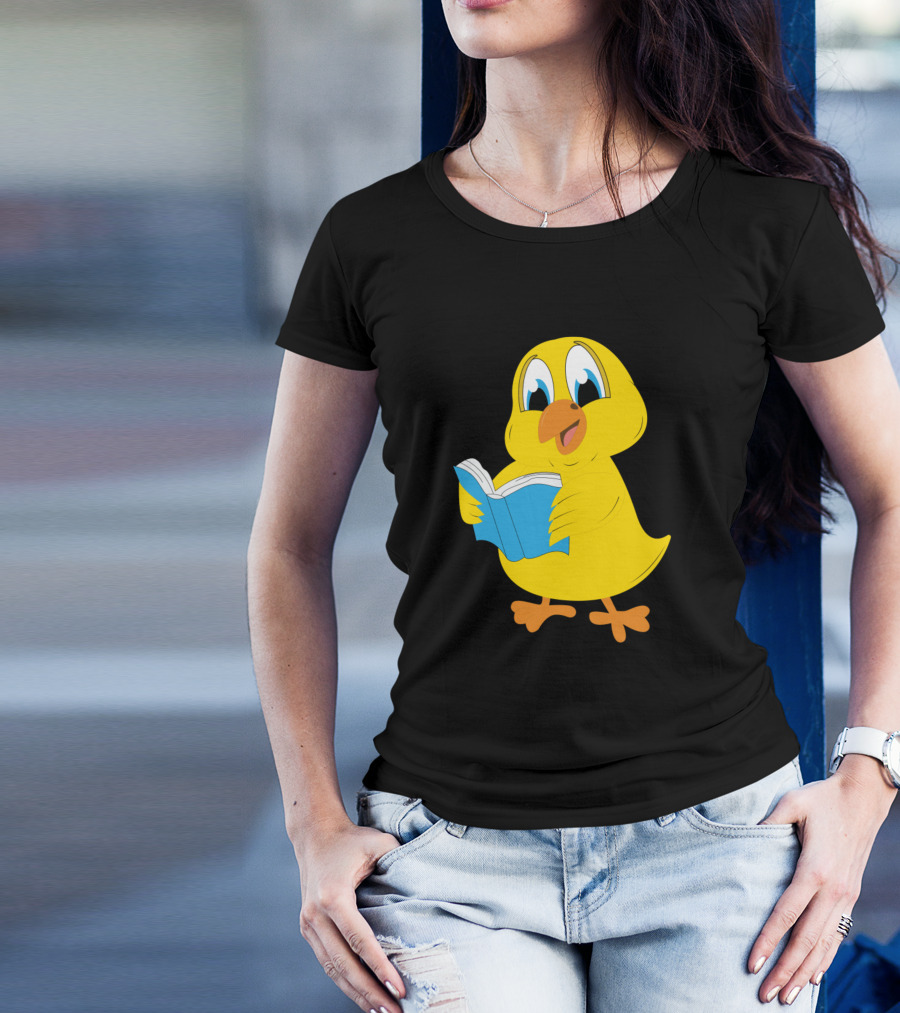 Children Book Chicken Chick Reading Animal Motif Blue Book T-Shirt