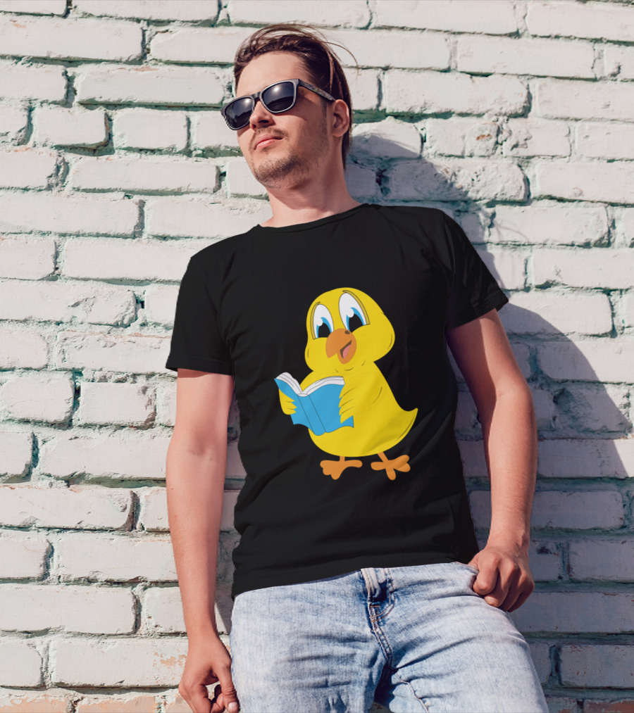 Children Book Chicken Chick Reading Animal Motif Blue Book T-Shirt