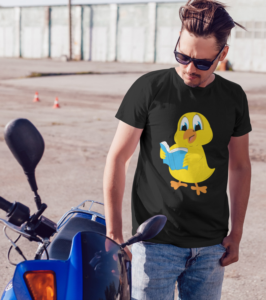 Children Book Chicken Chick Reading Animal Motif Blue Book T-Shirt