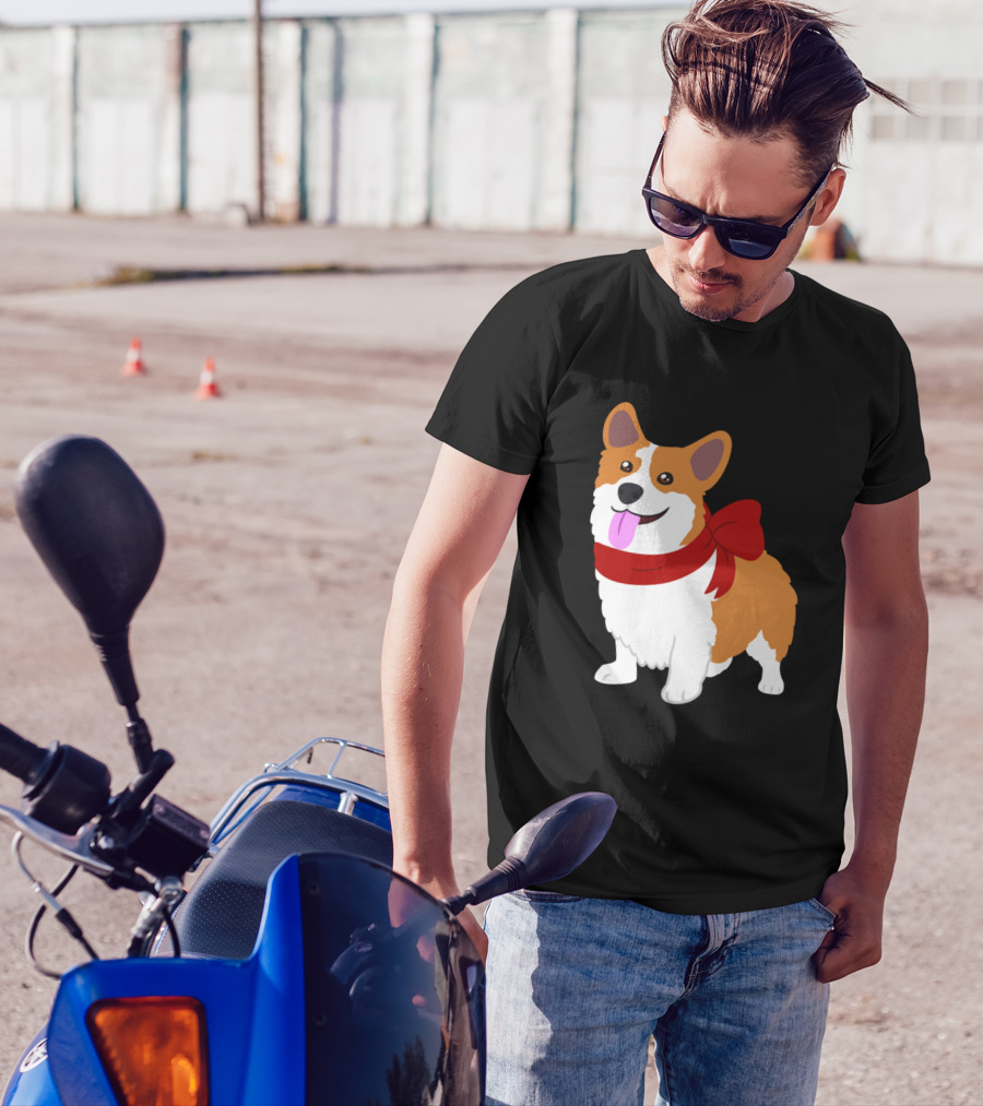 Festive Christmas Corgi With Red Bow T-Shirt