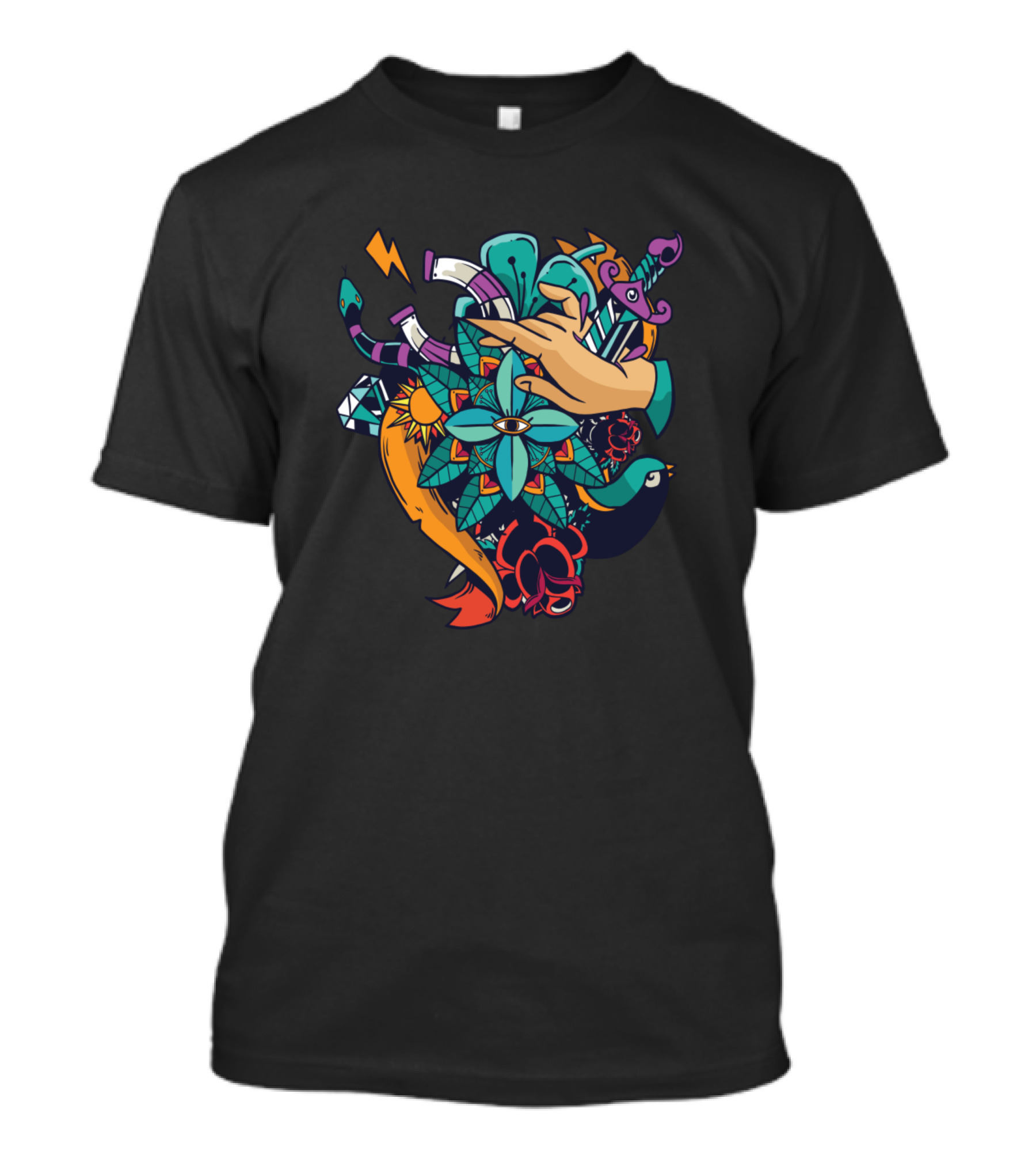 Colored Tattoo Artful Symbols With Sword And Eye T-Shirt