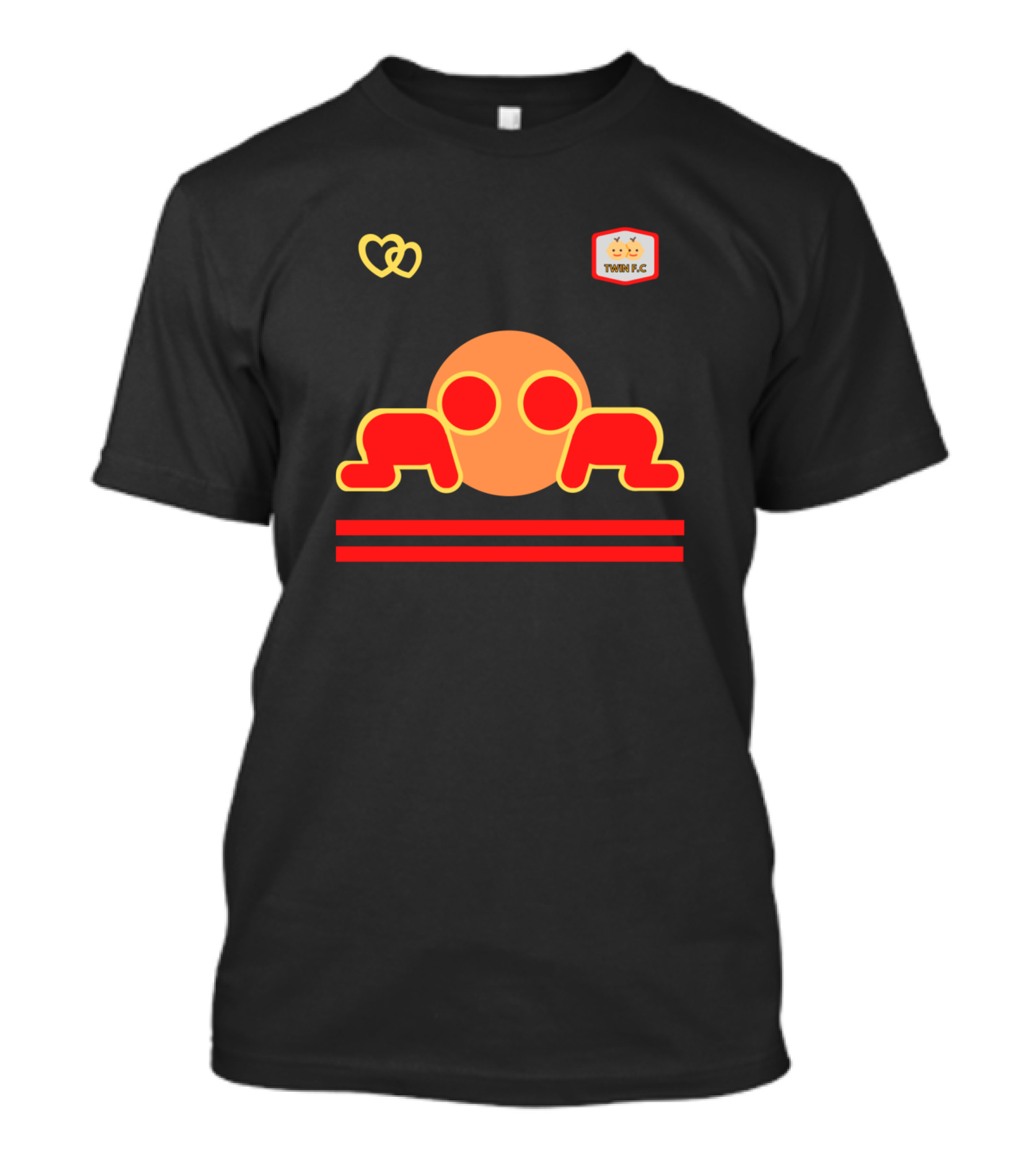 Twin Fc Red Circle And Lines Icon With Hearts T-Shirt
