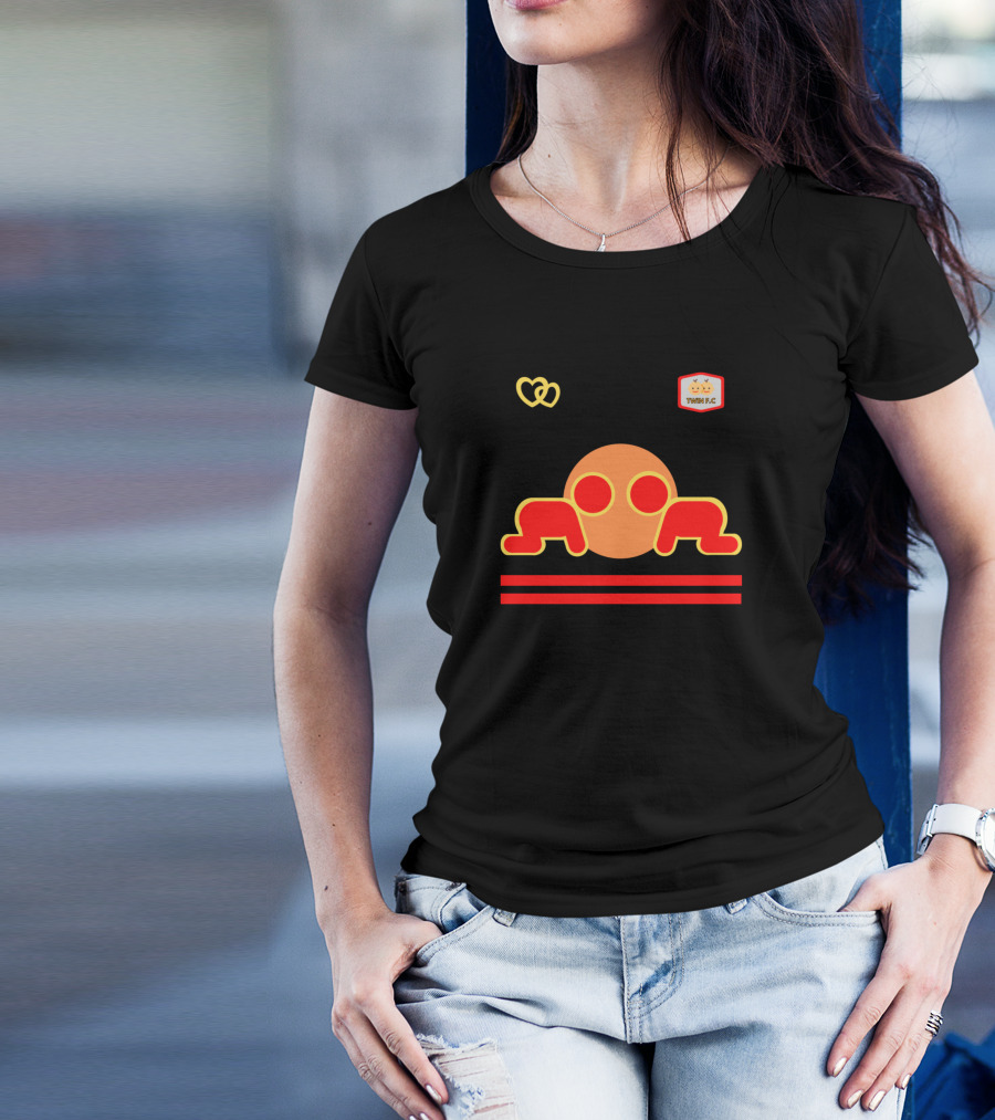 Twin Fc Red Circle And Lines Icon With Hearts T-Shirt